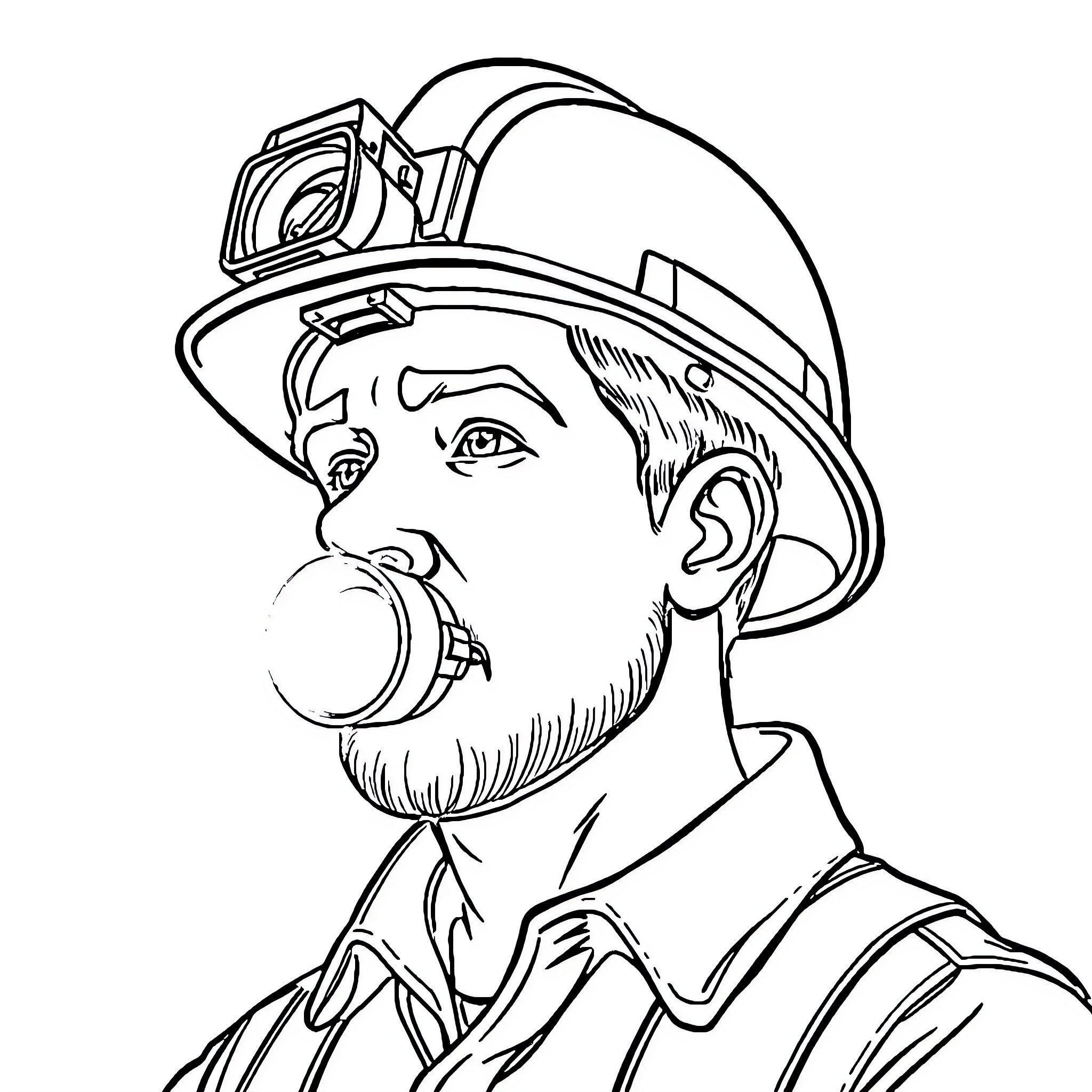 Miner wearing hard hat and goggles at work Coloring Page (free black-and-white line drawing printable PDF for all, from beginners to advanced learners, including children, teens, adults, and seniors)