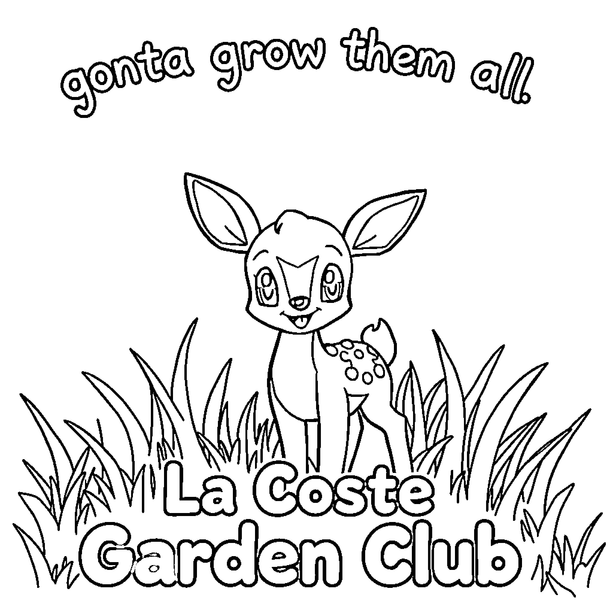 Deerling enjoys the garden with La Coste Garden Club Coloring Page (free black-and-white line drawing printable PDF for all, from beginners to advanced learners, including children, teens, adults, and seniors)
