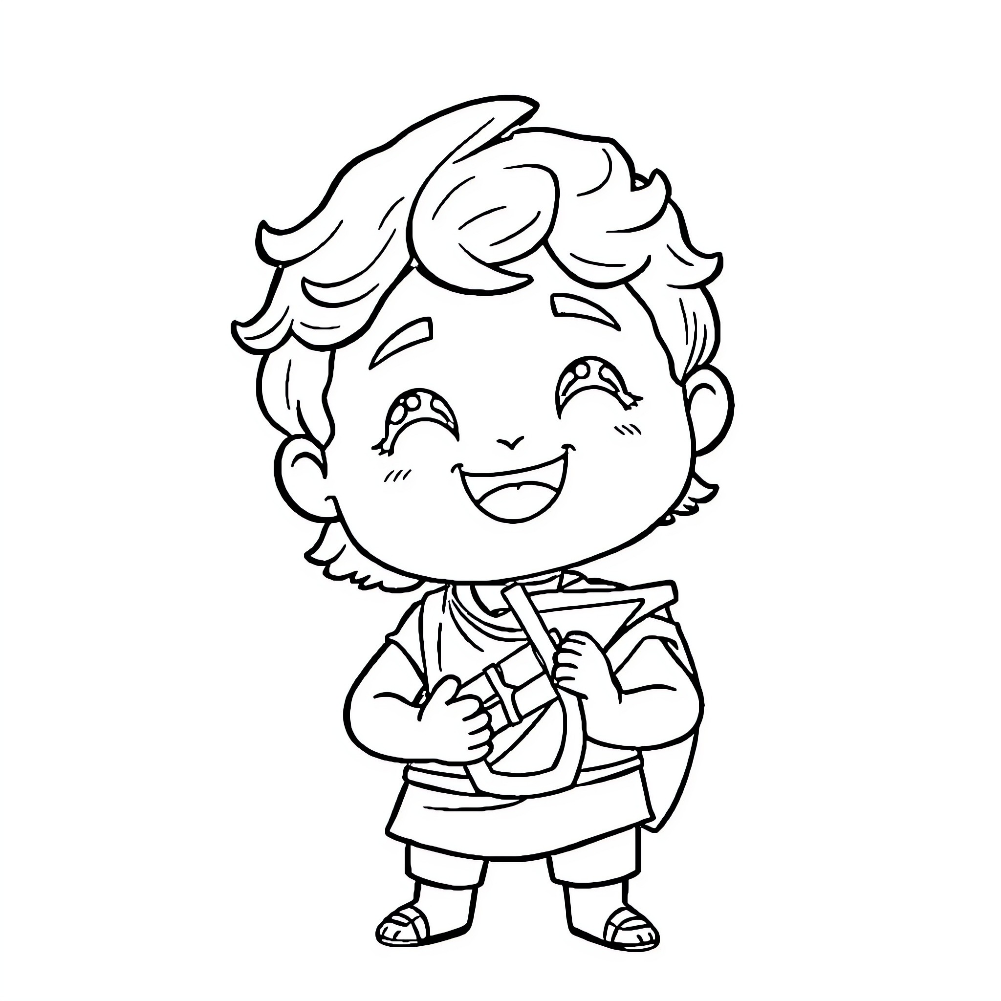 David's Joyful Cartoon Character Coloring Page (free black-and-white line drawing printable PDF for all, from beginners to advanced learners, including children, teens, adults, and seniors)