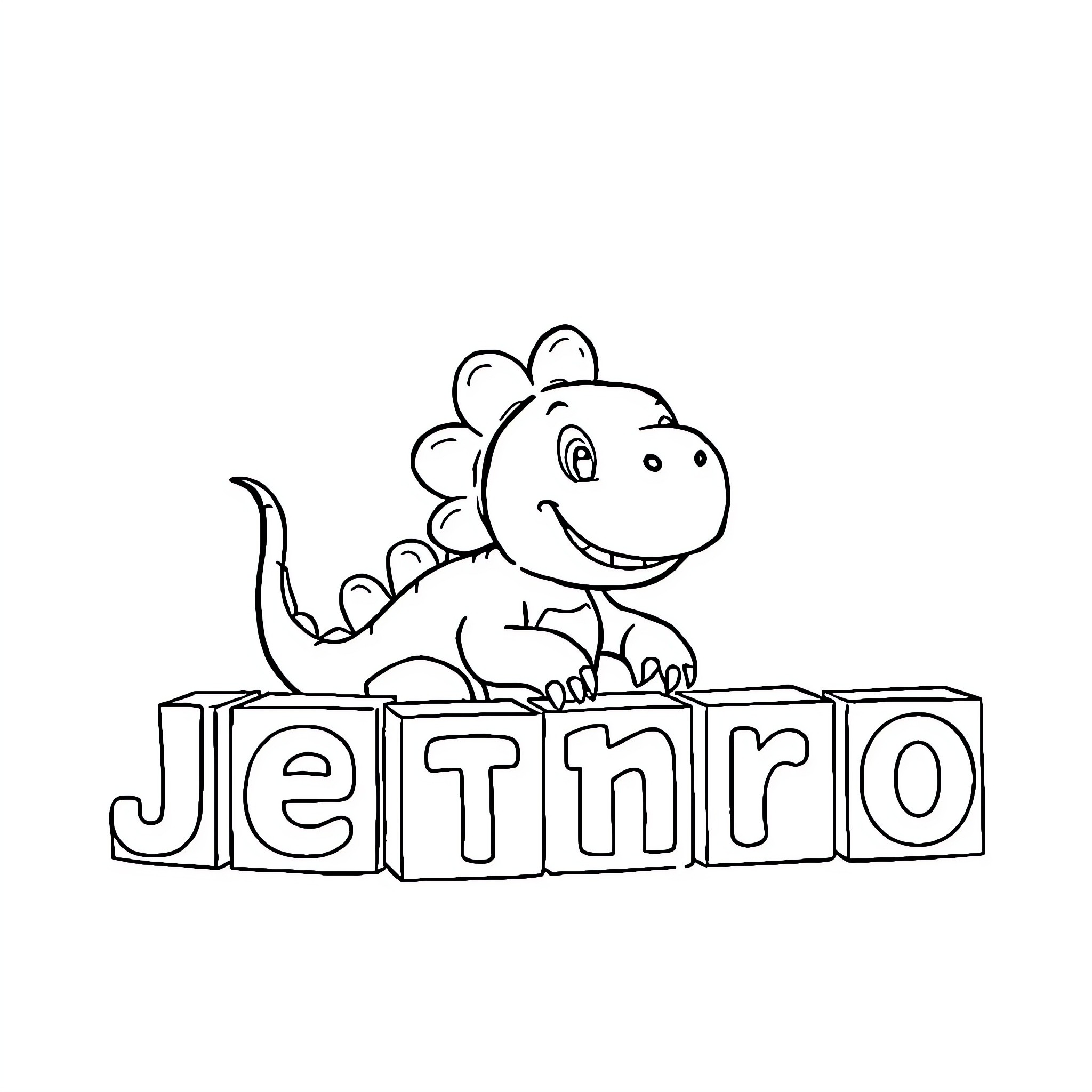Baby Dinosaur on Jethro Building Blocks Coloring Page (free black-and-white line drawing printable PDF for all, from beginners to advanced learners, including children, teens, adults, and seniors)