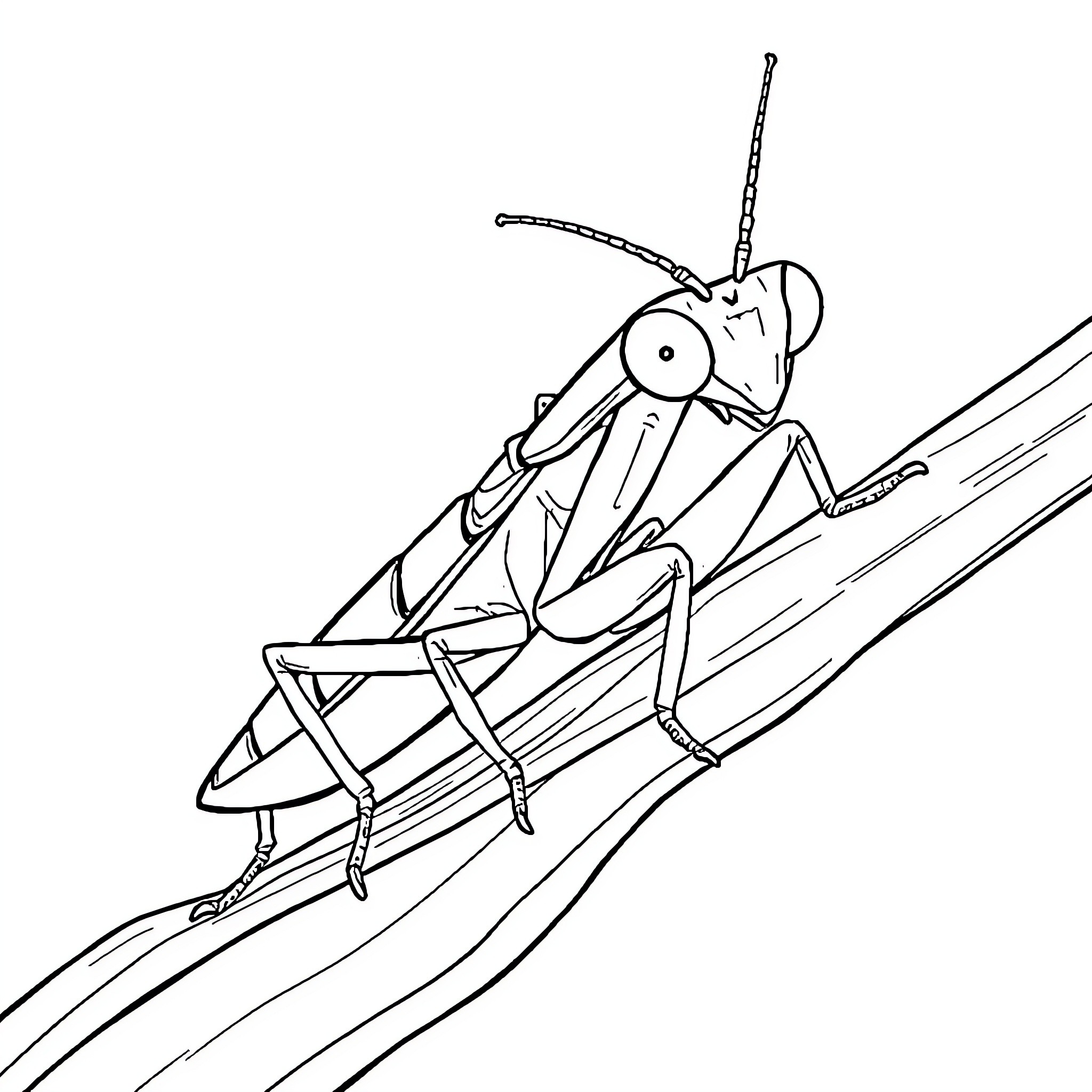 Praying Mantis scurrying along the ground Coloring Page (free black-and-white line drawing printable PDF for all, from beginners to advanced learners, including children, teens, adults, and seniors)