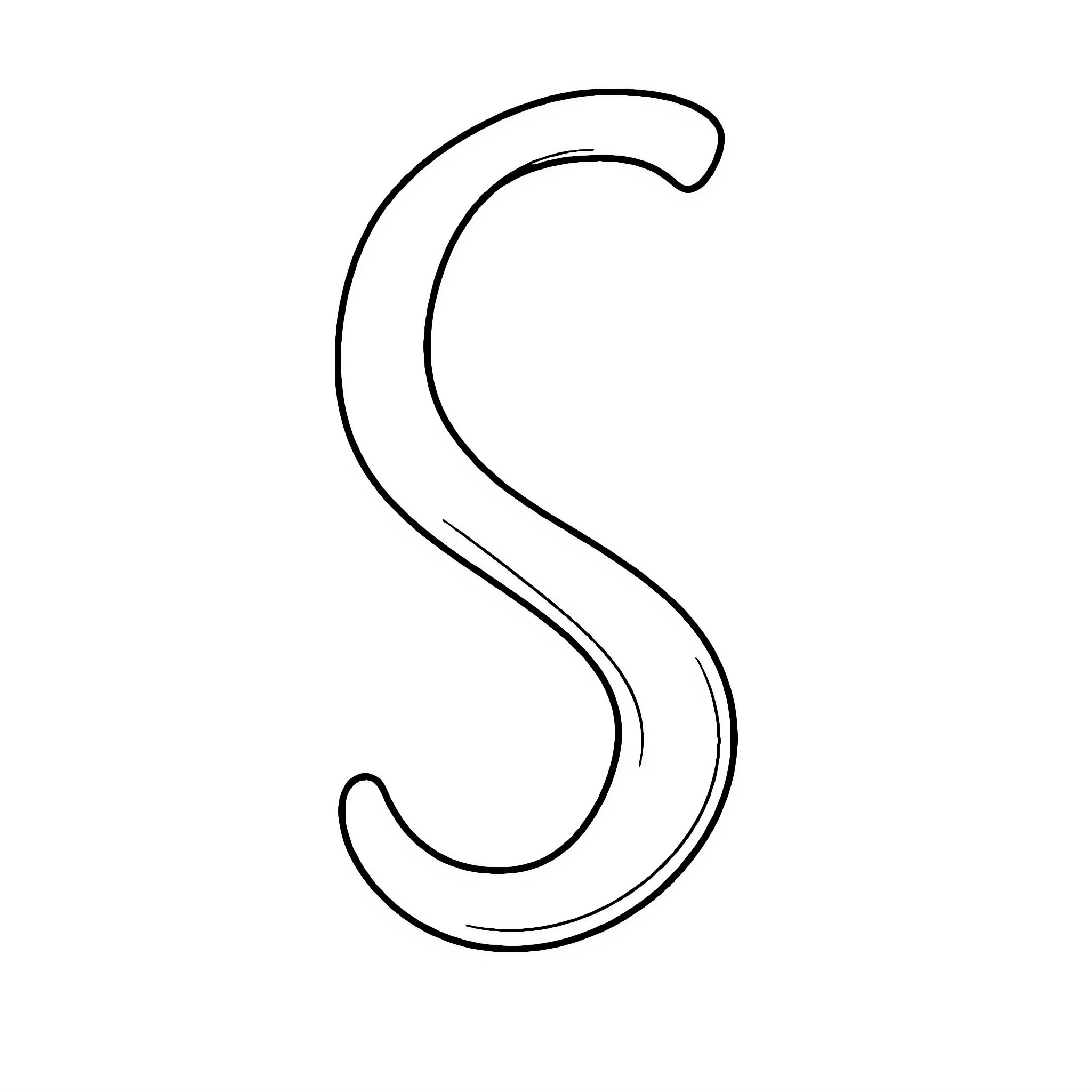 S Letter Calligraphic Flourish Coloring Page (free black-and-white line drawing printable PDF for all, from beginners to advanced learners, including children, teens, adults, and seniors)