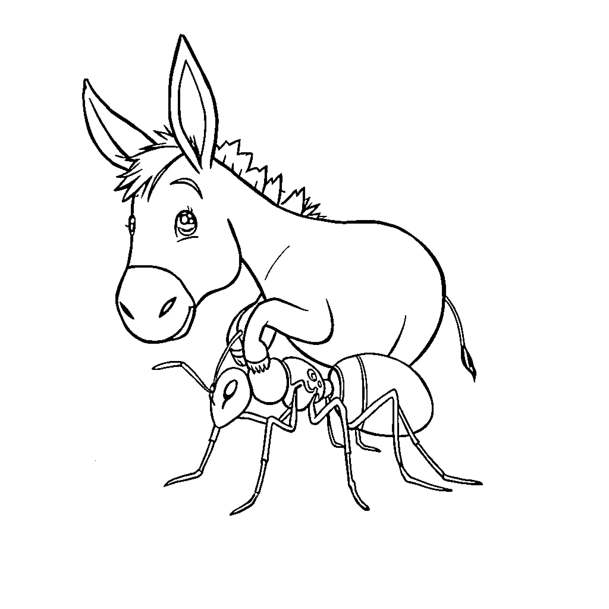 Donkey carrying heavy load on its back Coloring Page (free black-and-white line drawing printable PDF for all, from beginners to advanced learners, including children, teens, adults, and seniors)