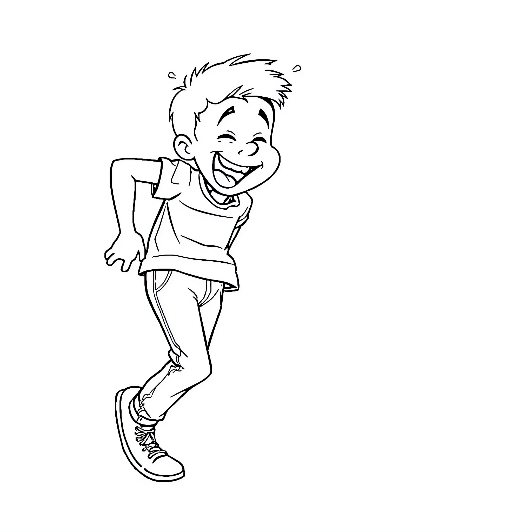 Boy cheerfully jumping with excitement Coloring Page (free black-and-white line drawing printable PDF for all, from beginners to advanced learners, including children, teens, adults, and seniors)