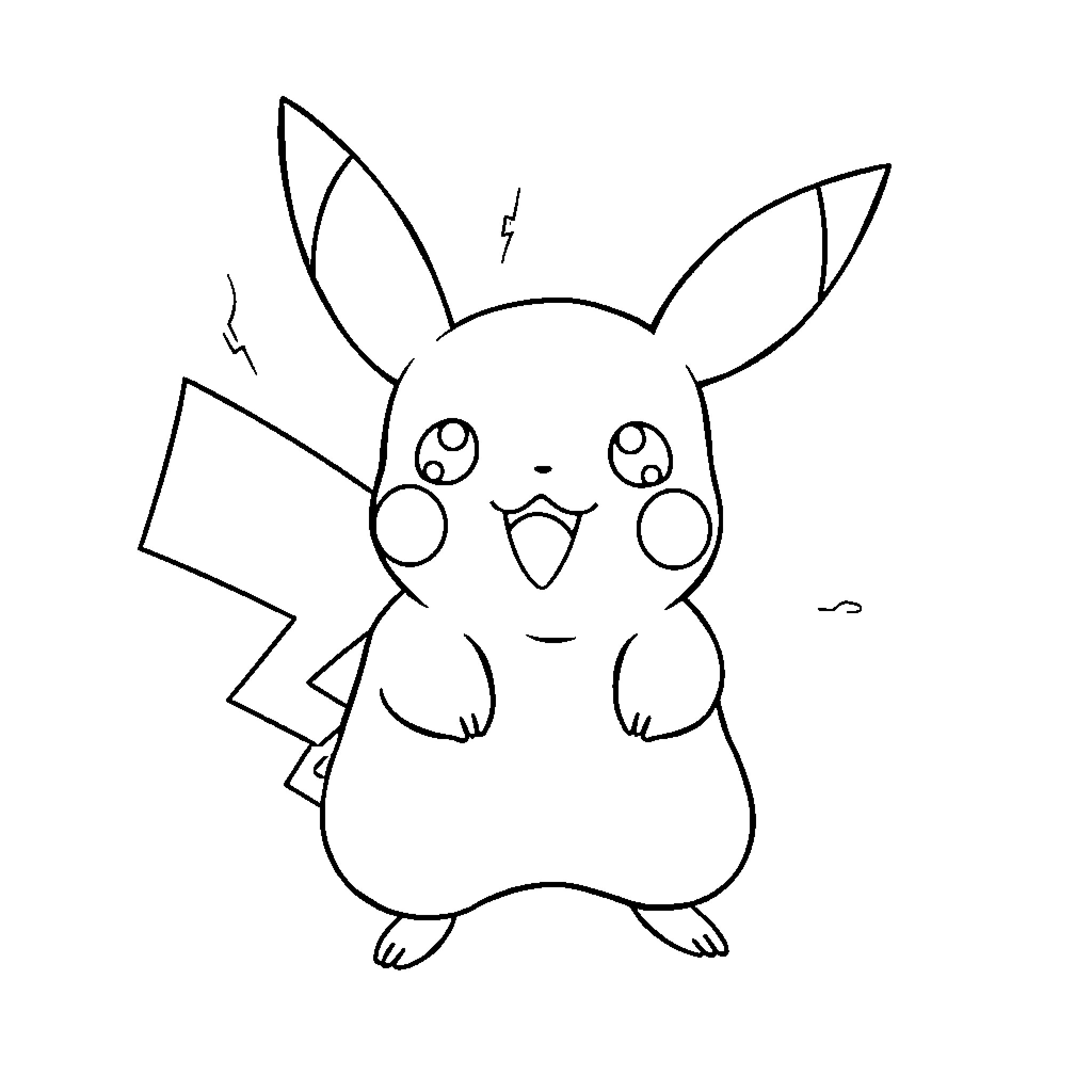 Pikachu waving with cute expression Coloring Page (free black-and-white line drawing printable PDF for all, from beginners to advanced learners, including children, teens, adults, and seniors)