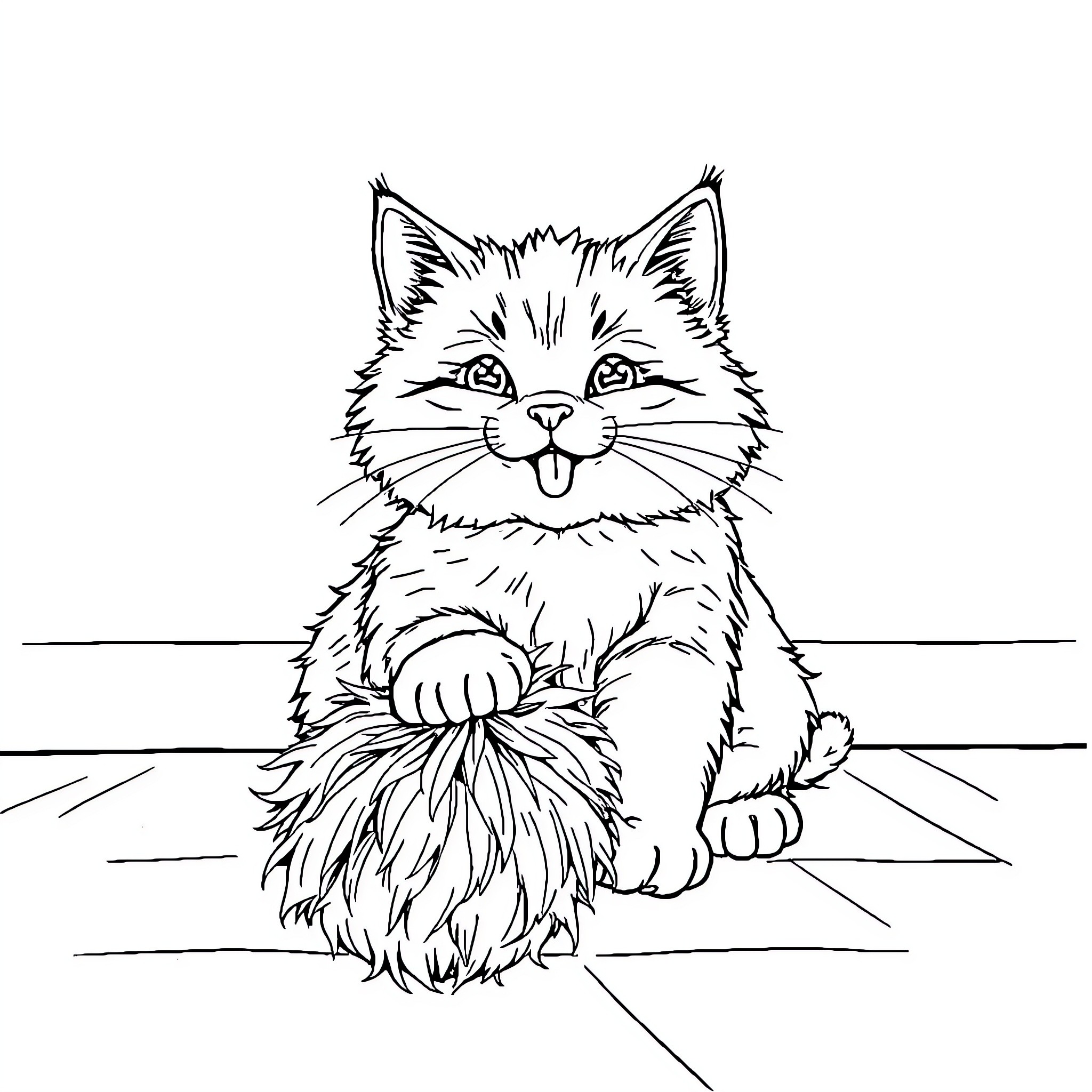 Cat enjoying the sunshine on a warm day Coloring Page (free black-and-white line drawing printable PDF for all, from beginners to advanced learners, including children, teens, adults, and seniors)