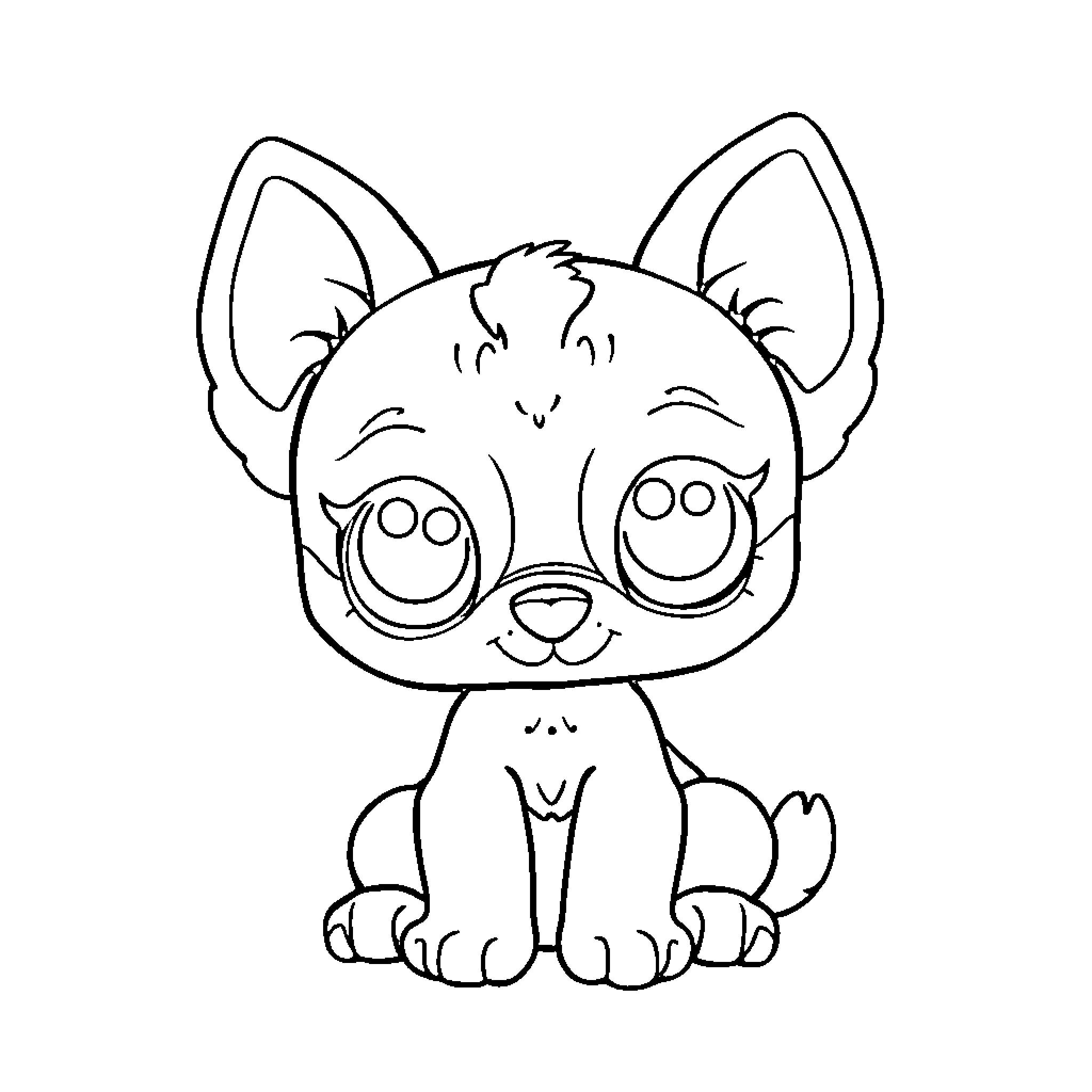 Dog with big eyes and happy expression Coloring Page (free black-and-white line drawing printable PDF for all, from beginners to advanced learners, including children, teens, adults, and seniors)