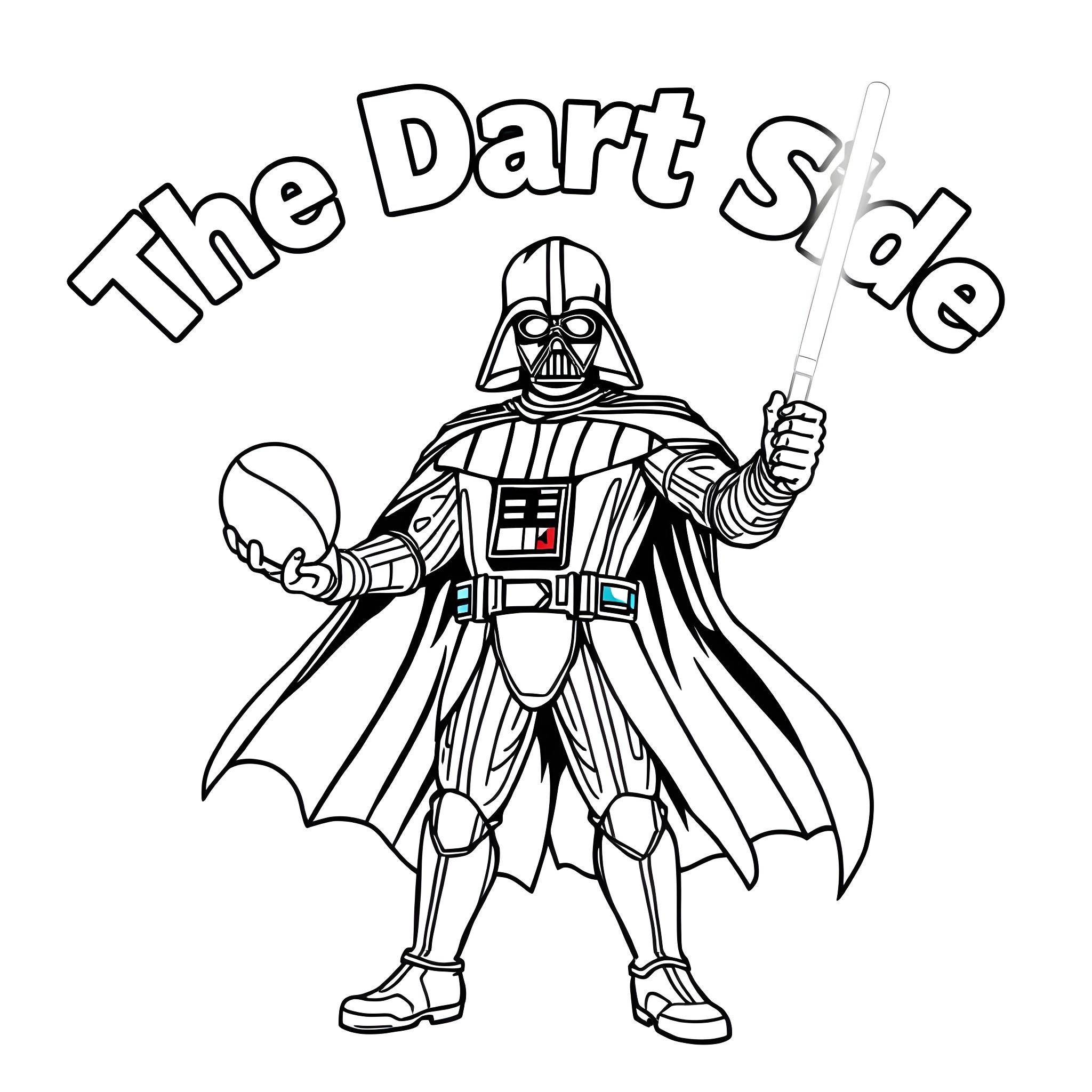 Darth Vader in an iconic action pose Coloring Page (free black-and-white line drawing printable PDF for all, from beginners to advanced learners, including children, teens, adults, and seniors)