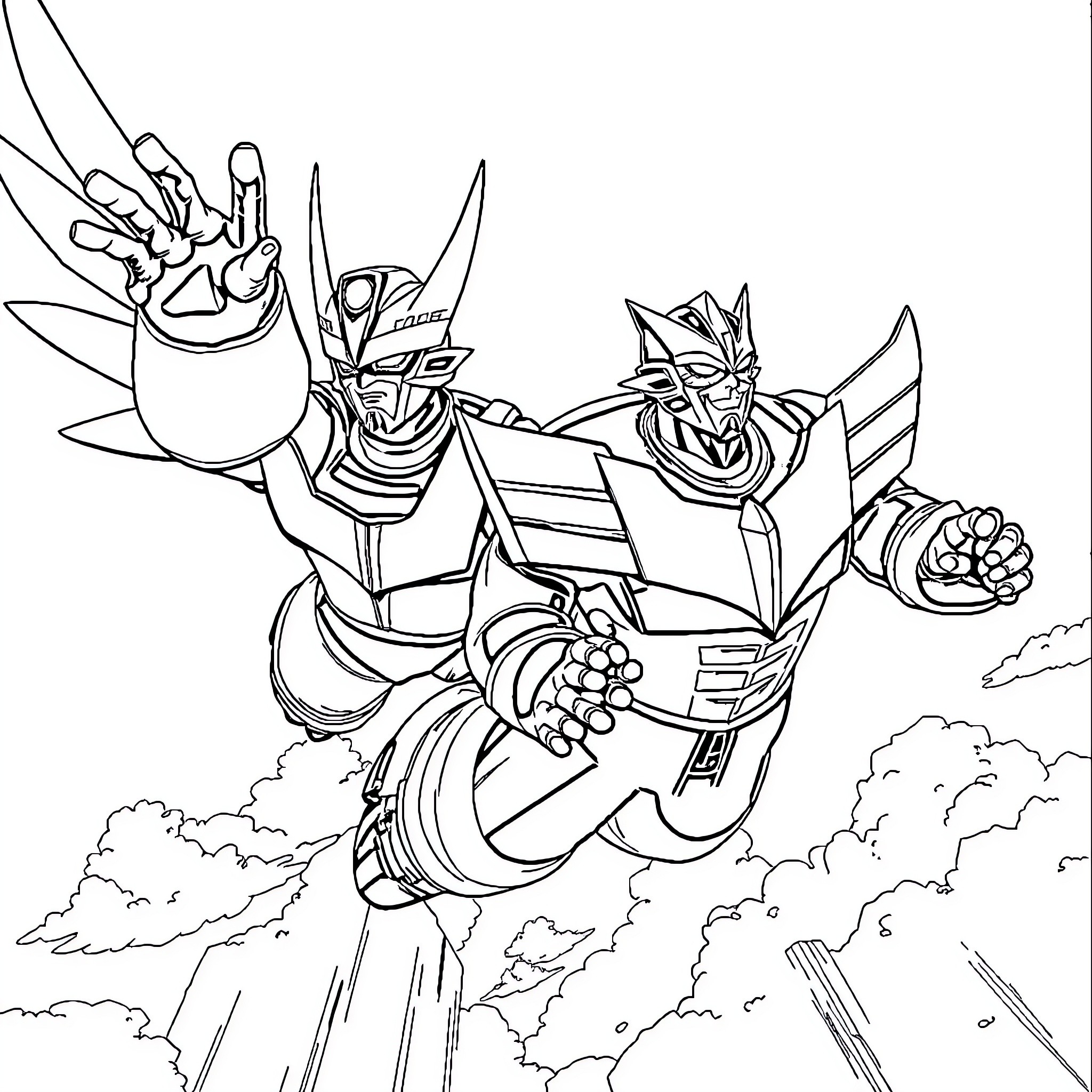 Mazinger Z in epic combat stance Coloring Page (free black-and-white line drawing printable PDF for all, from beginners to advanced learners, including children, teens, adults, and seniors)