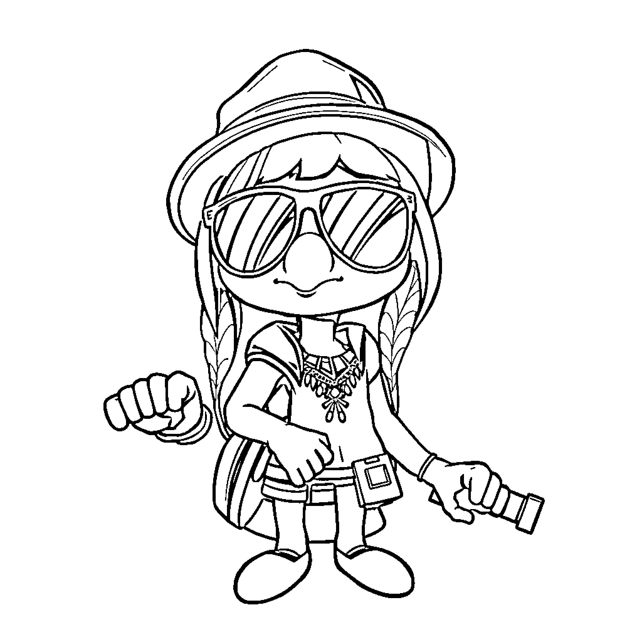 Pat Patrouille Adventurer in Stylish Attire Coloring Page (free black-and-white line drawing printable PDF for all, from beginners to advanced learners, including children, teens, adults, and seniors)