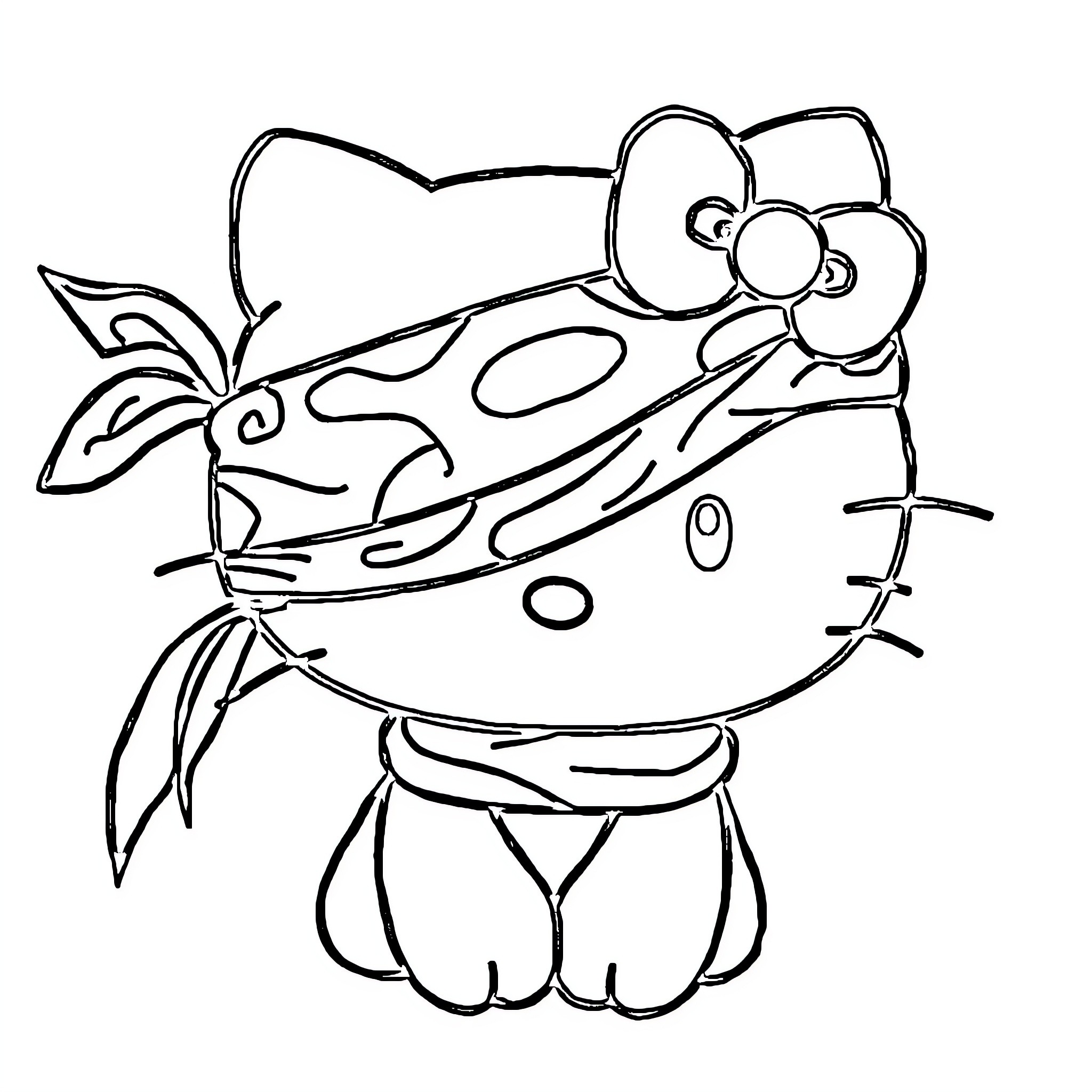 Hello Kitty Flying in a Toy Airplane Coloring Page (free black-and-white line drawing printable PDF for all, from beginners to advanced learners, including children, teens, adults, and seniors)