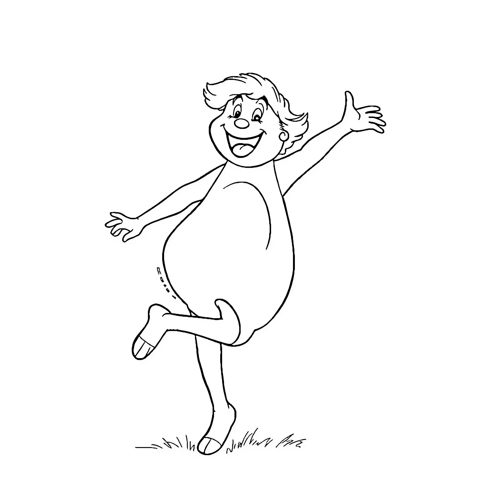 Bluey happily dancing and jumping Coloring Page (free black-and-white line drawing printable PDF for all, from beginners to advanced learners, including children, teens, adults, and seniors)