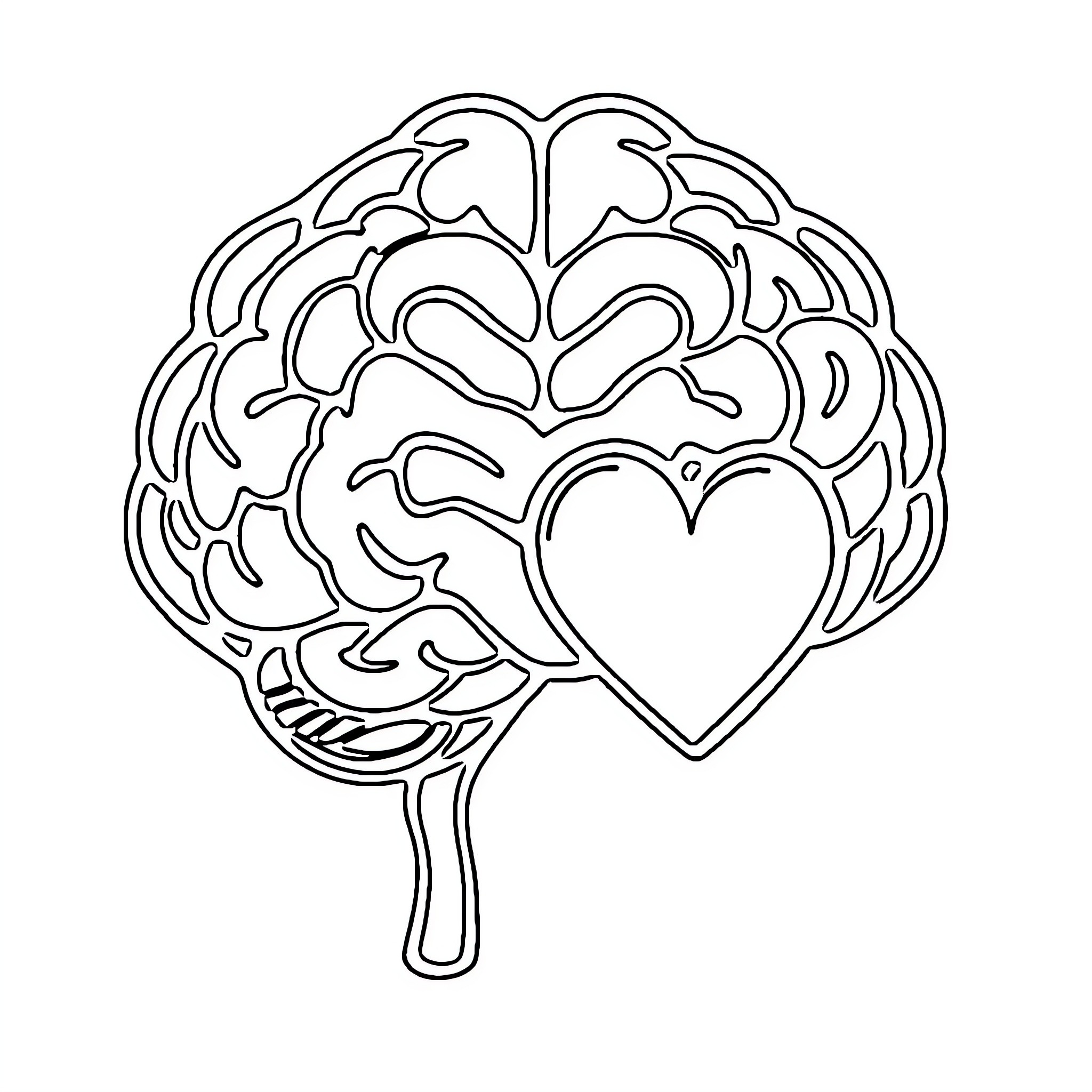 Logo of brain with heart Coloring Page (free black-and-white line drawing printable PDF for all, from beginners to advanced learners, including children, teens, adults, and seniors)