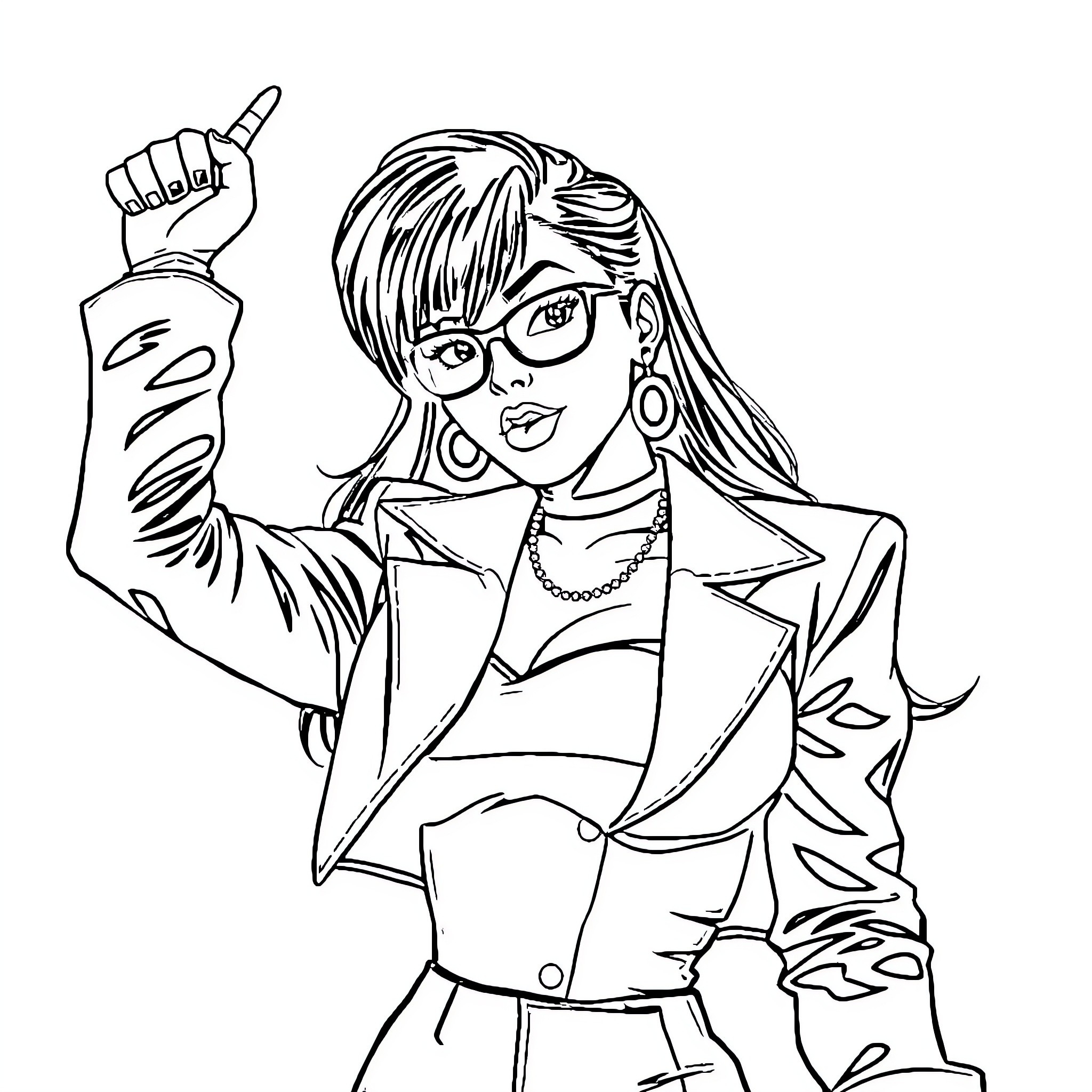 Toni Braxton posing confidently in stylish outfit Coloring Page (free black-and-white line drawing printable PDF for all, from beginners to advanced learners, including children, teens, adults, and seniors)