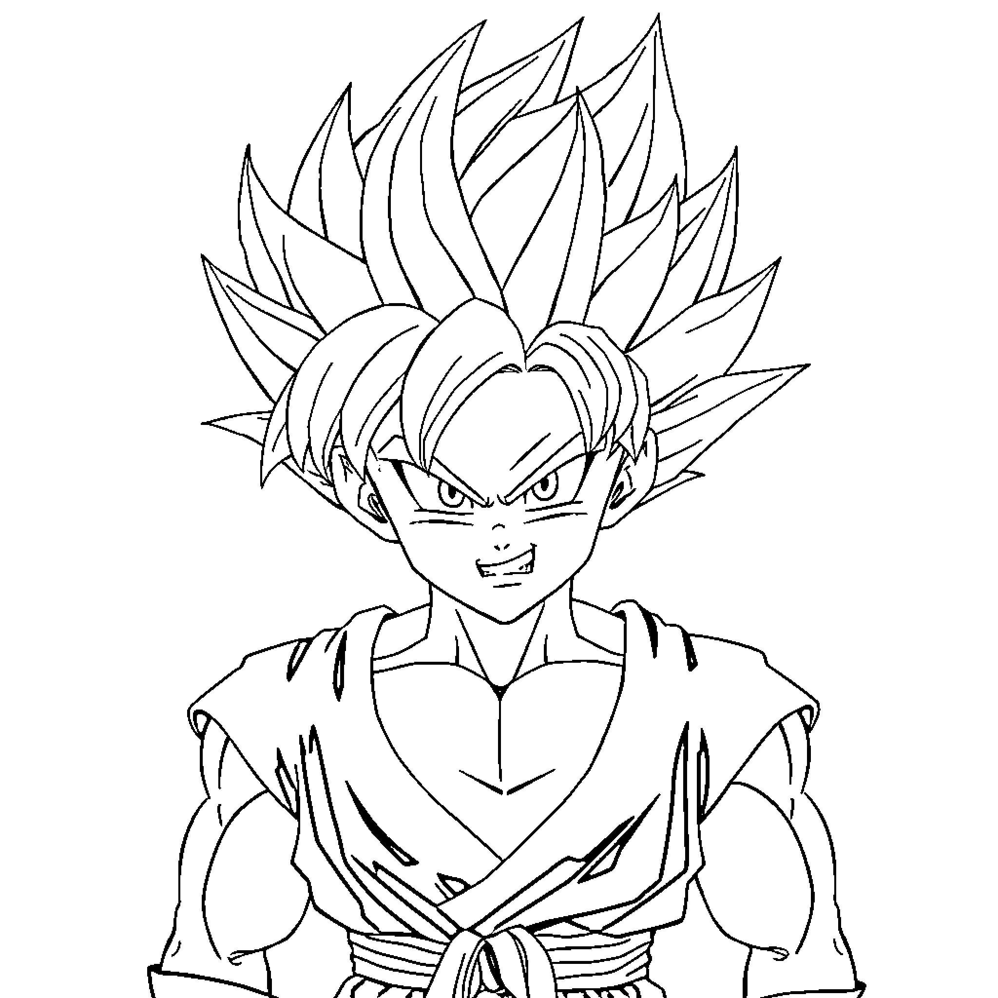 Gohan in fierce fighting stance Coloring Page (free black-and-white line drawing printable PDF for all, from beginners to advanced learners, including children, teens, adults, and seniors)