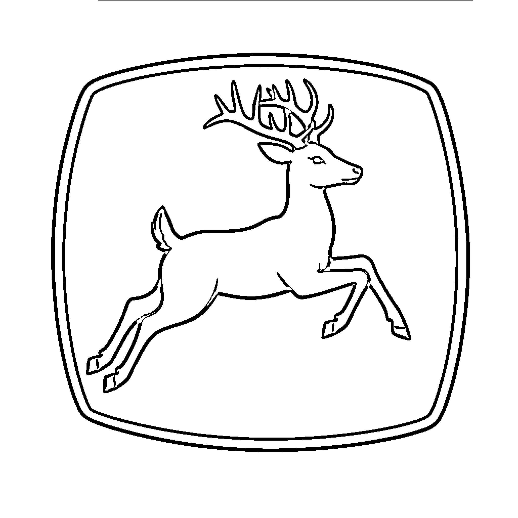 John Deere Iconic Deer Emblem Coloring Page (free black-and-white line drawing printable PDF for all, from beginners to advanced learners, including children, teens, adults, and seniors)