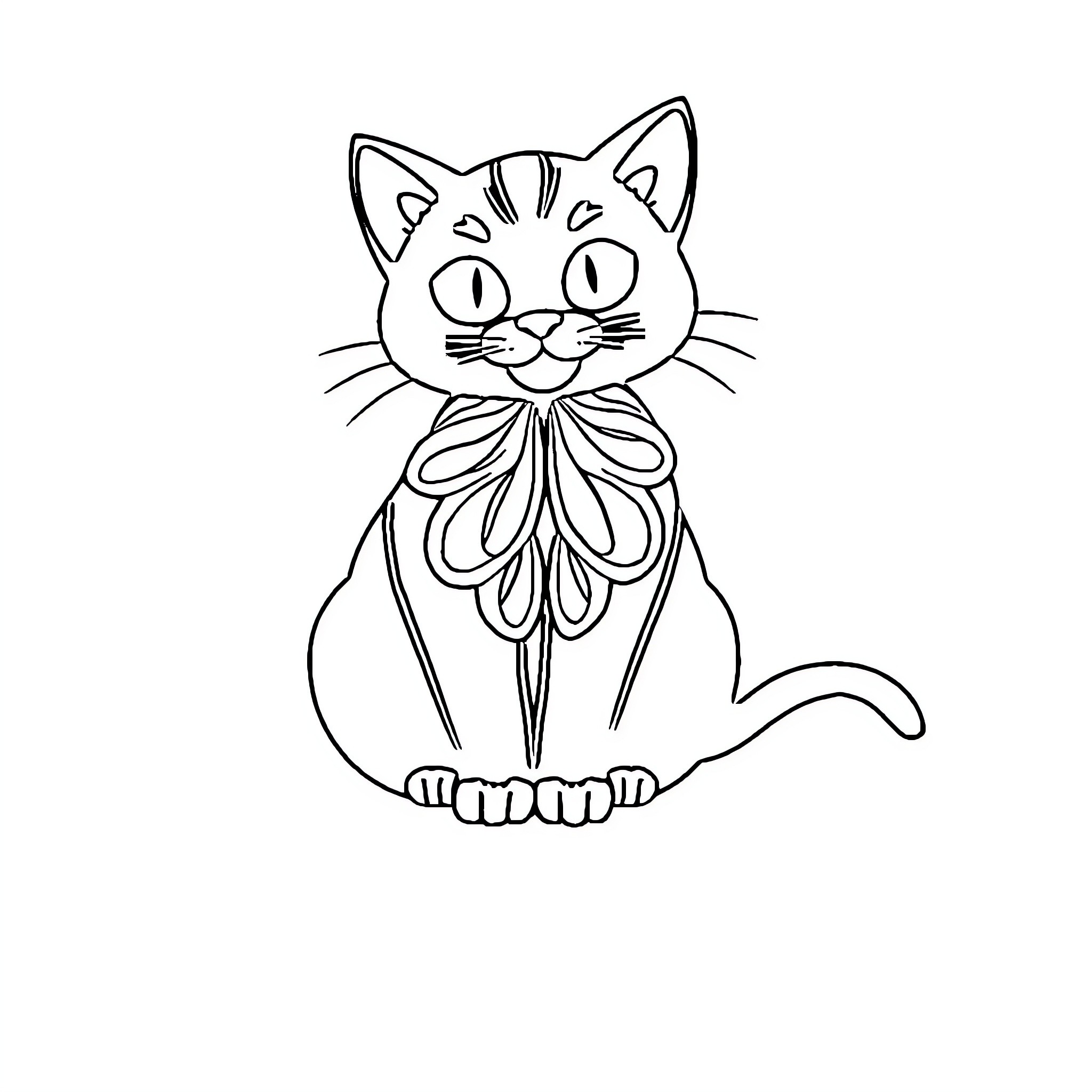 Unicorn Cat in Elegant Bow Tie Coloring Page (free black-and-white line drawing printable PDF for all, from beginners to advanced learners, including children, teens, adults, and seniors)