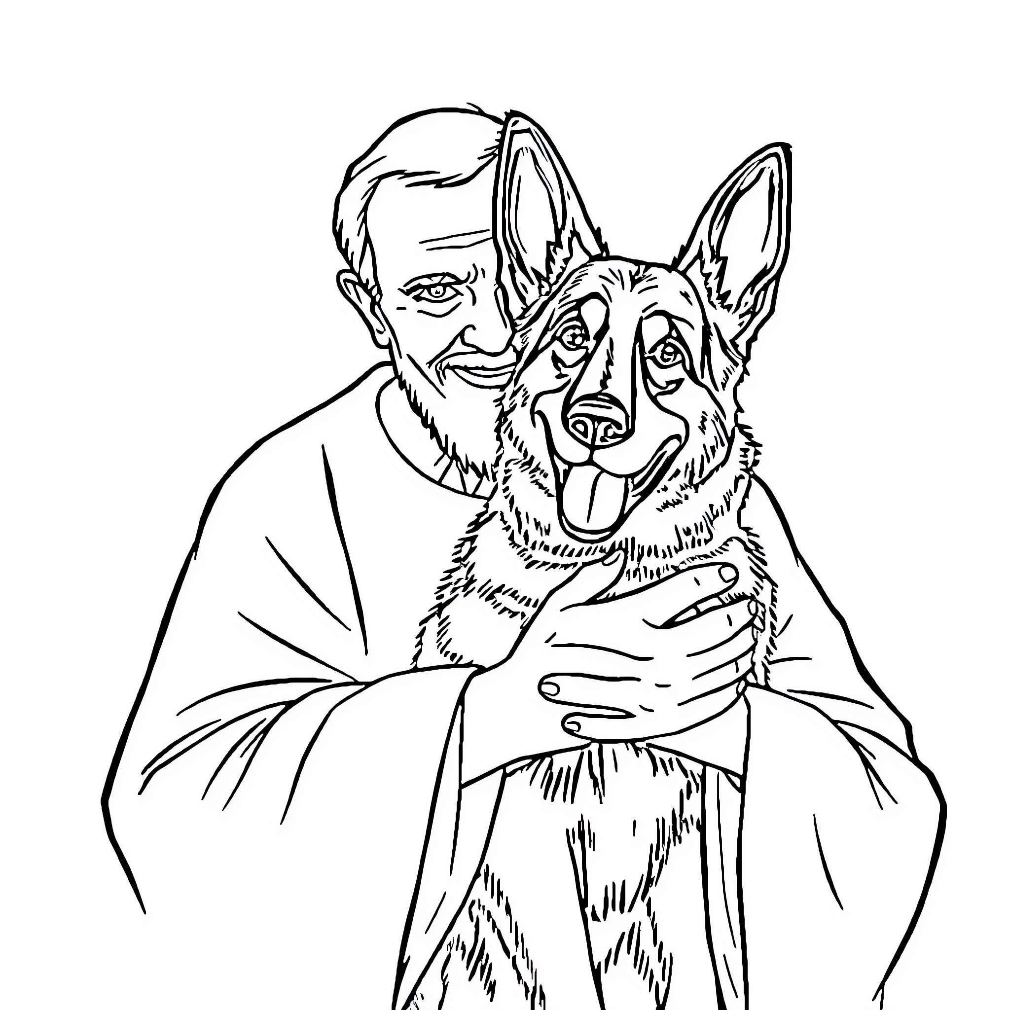St. Francis' Compassion for Animals Coloring Page (free black-and-white line drawing printable PDF for all, from beginners to advanced learners, including children, teens, adults, and seniors)