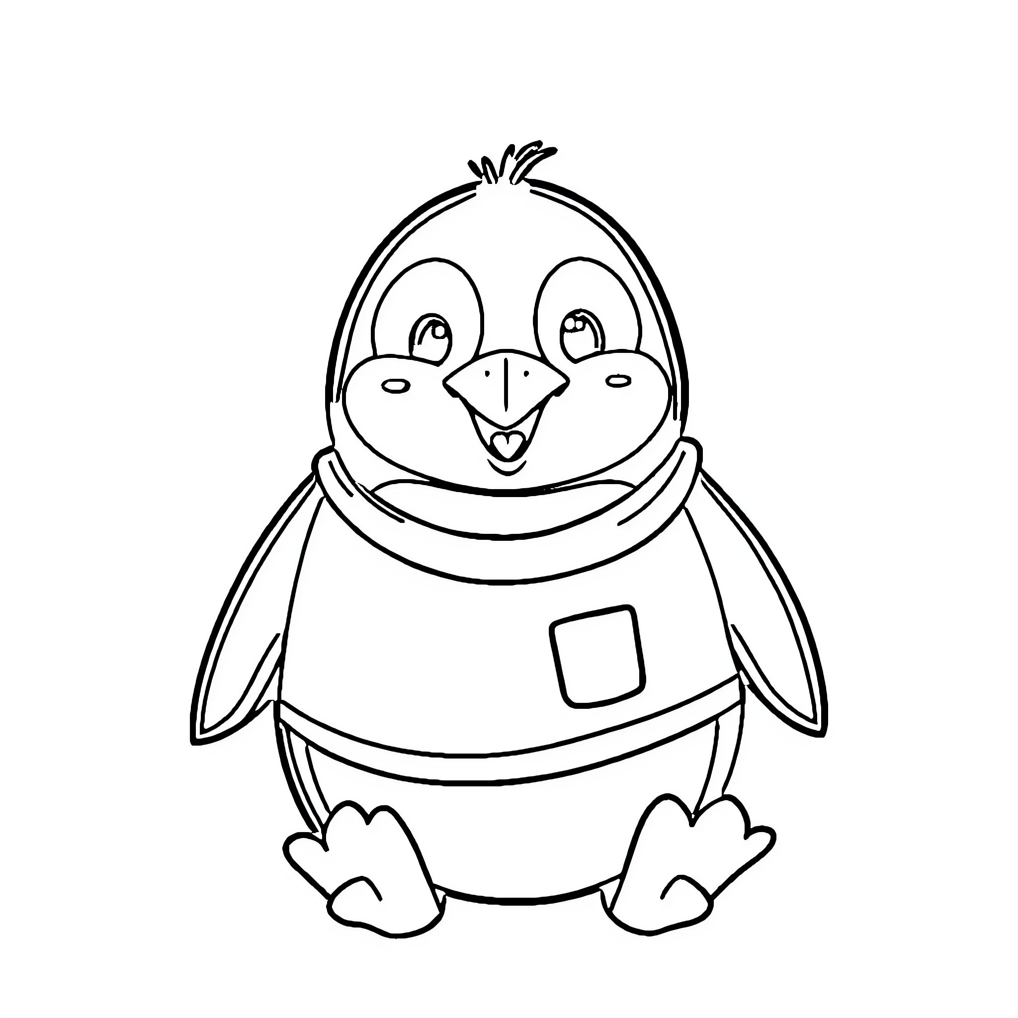 Tchoupi the Cheerful Penguin Coloring Page (free black-and-white line drawing printable PDF for all, from beginners to advanced learners, including children, teens, adults, and seniors)