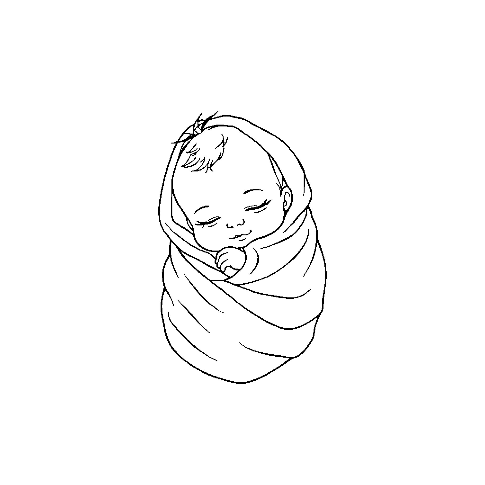Baby sleeping peacefully in a soft blanket Coloring Page (free black-and-white line drawing printable PDF for all, from beginners to advanced learners, including children, teens, adults, and seniors)