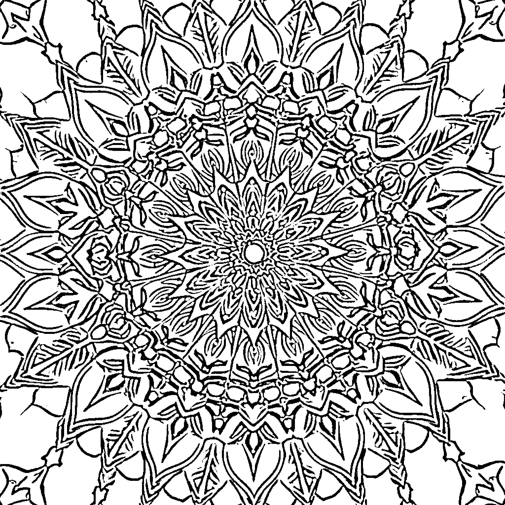 Mandala of intricate floral designs Coloring Page (free black-and-white line drawing printable PDF for all, from beginners to advanced learners, including children, teens, adults, and seniors)