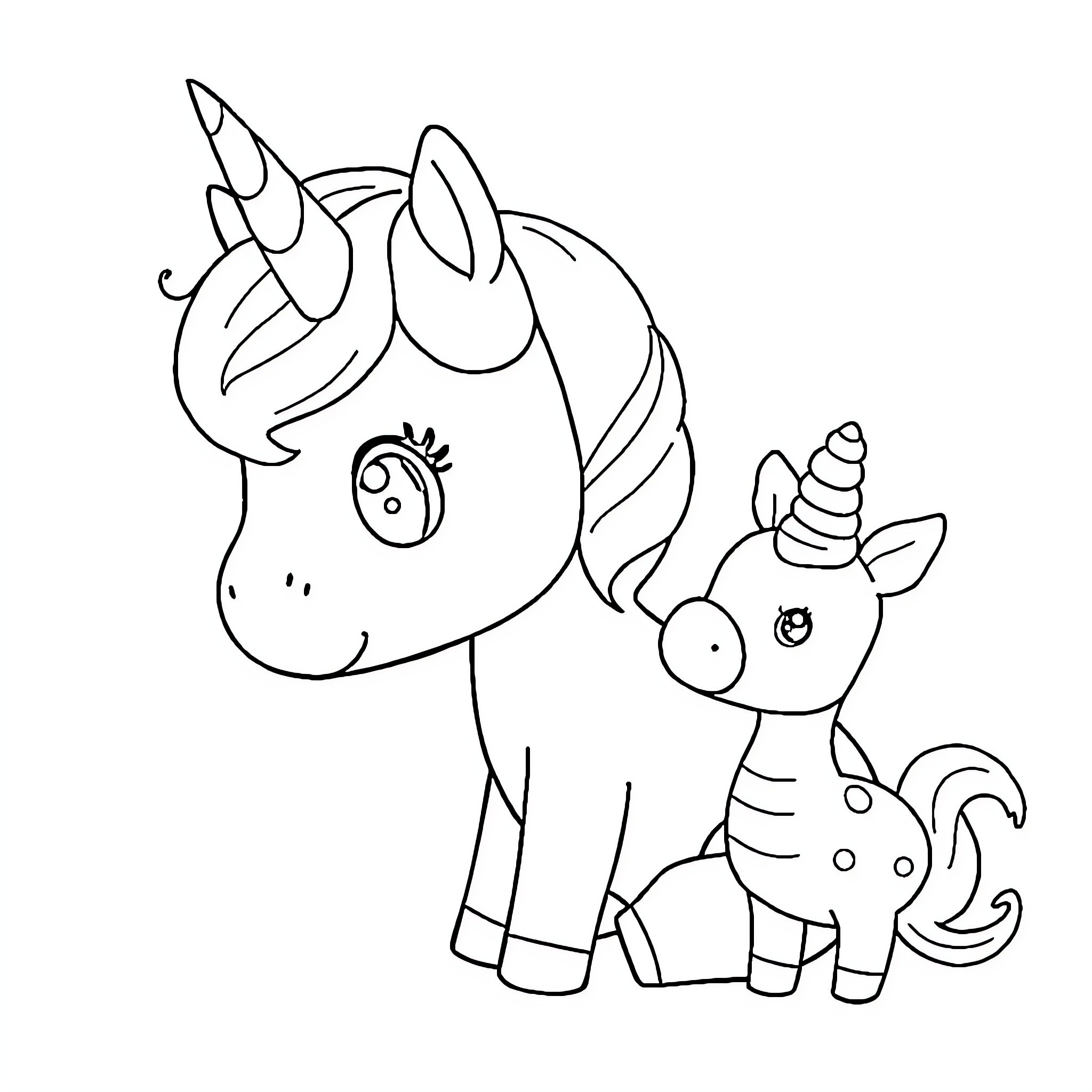 Baby Unicorns Playing Together Coloring Page (free black-and-white line drawing printable PDF for all, from beginners to advanced learners, including children, teens, adults, and seniors)