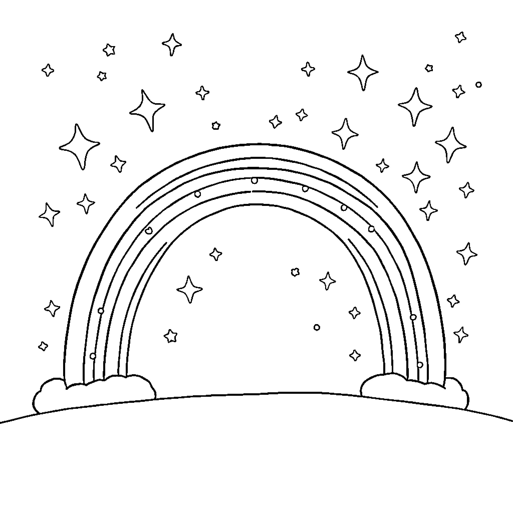 Rainbow of Twinkling Stars in the Sky Coloring Page (free black-and-white line drawing printable PDF for all, from beginners to advanced learners, including children, teens, adults, and seniors)