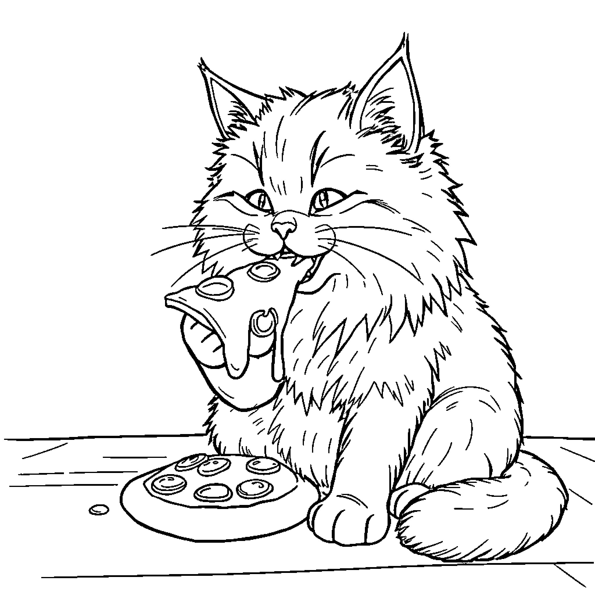 Cat playing with video game controller Coloring Page (free black-and-white line drawing printable PDF for all, from beginners to advanced learners, including children, teens, adults, and seniors)
