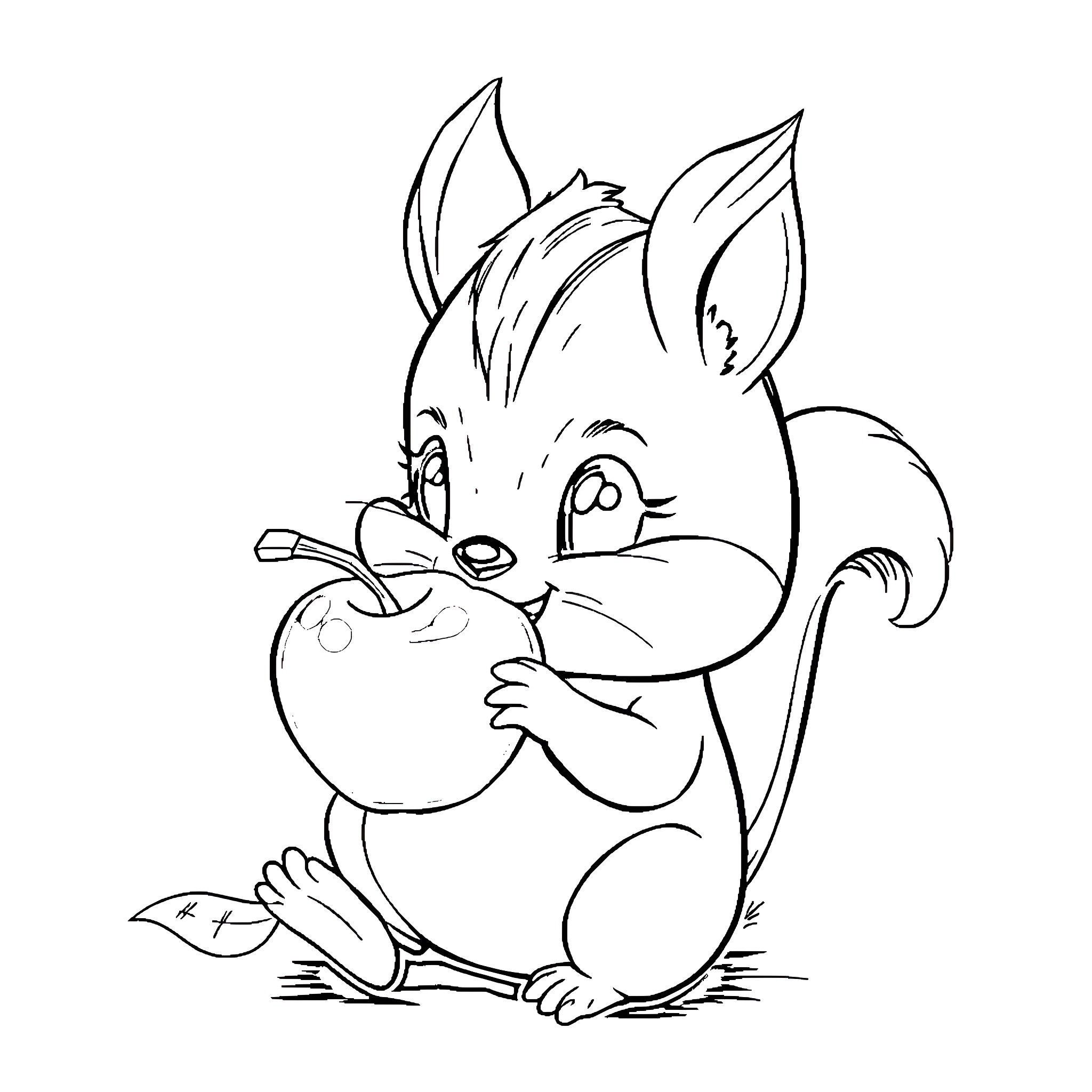 Sprunki's Playful Apple Nibble Coloring Page (free black-and-white line drawing printable PDF for all, from beginners to advanced learners, including children, teens, adults, and seniors)