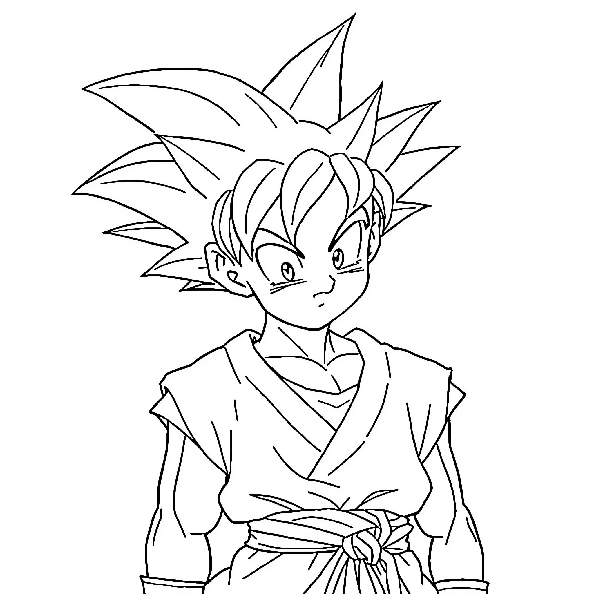 Goku in determined action pose Coloring Page (free black-and-white line drawing printable PDF for all, from beginners to advanced learners, including children, teens, adults, and seniors)