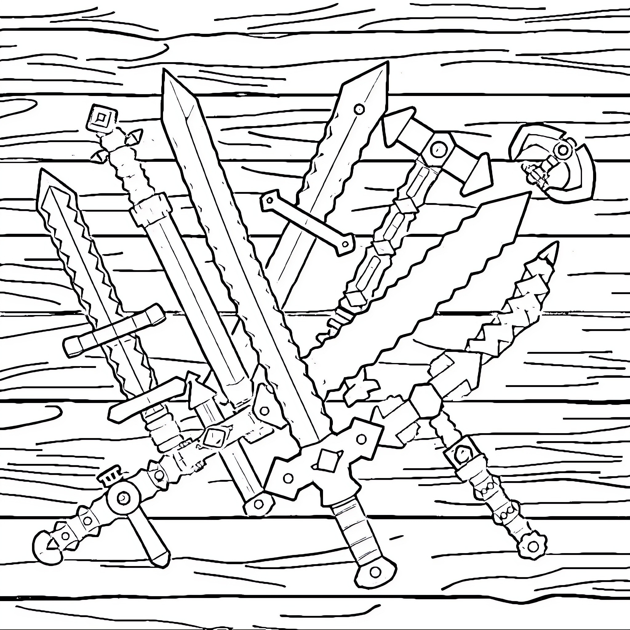 Weapon of Fantasy Warfare Coloring Page (free black-and-white line drawing printable PDF for all, from beginners to advanced learners, including children, teens, adults, and seniors)