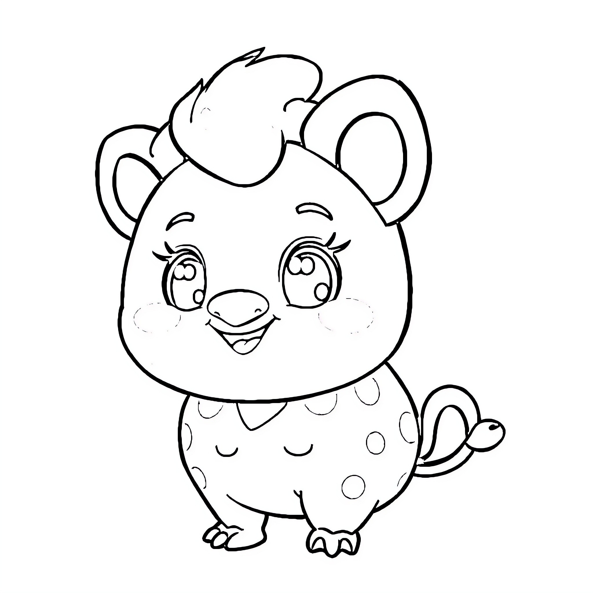 Labubu's Adorable Creature in Playful Pose Coloring Page (free black-and-white line drawing printable PDF for all, from beginners to advanced learners, including children, teens, adults, and seniors)