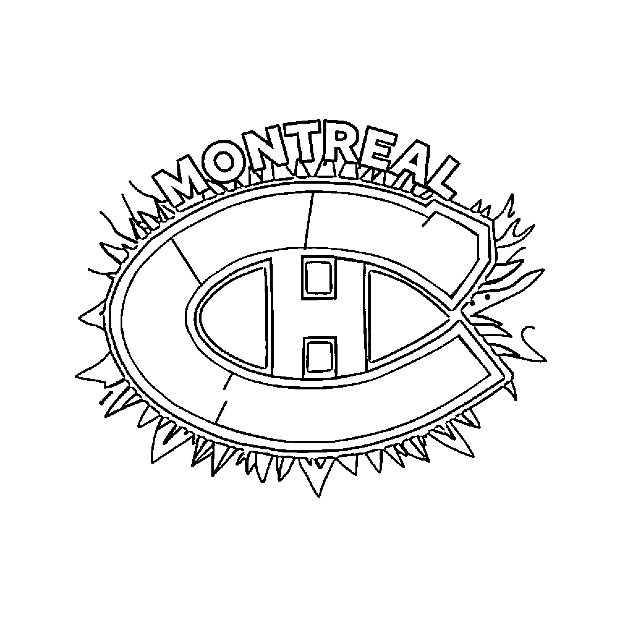 Montreal Canadiens Stylized Logo Coloring Page (free black-and-white line drawing printable PDF for all, from beginners to advanced learners, including children, teens, adults, and seniors)