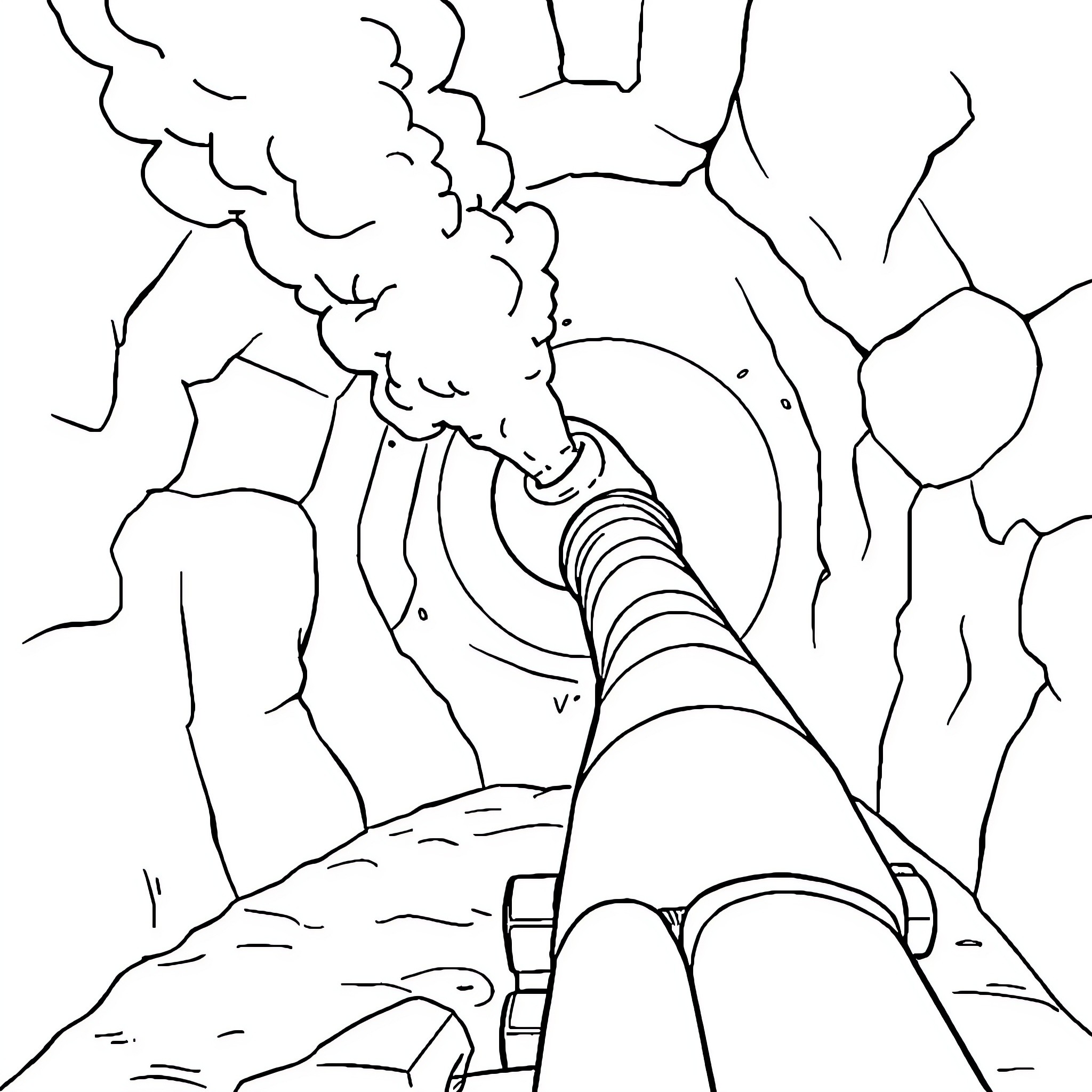 Howitzer Firing in Rugged Terrain Coloring Page (free black-and-white line drawing printable PDF for all, from beginners to advanced learners, including children, teens, adults, and seniors)