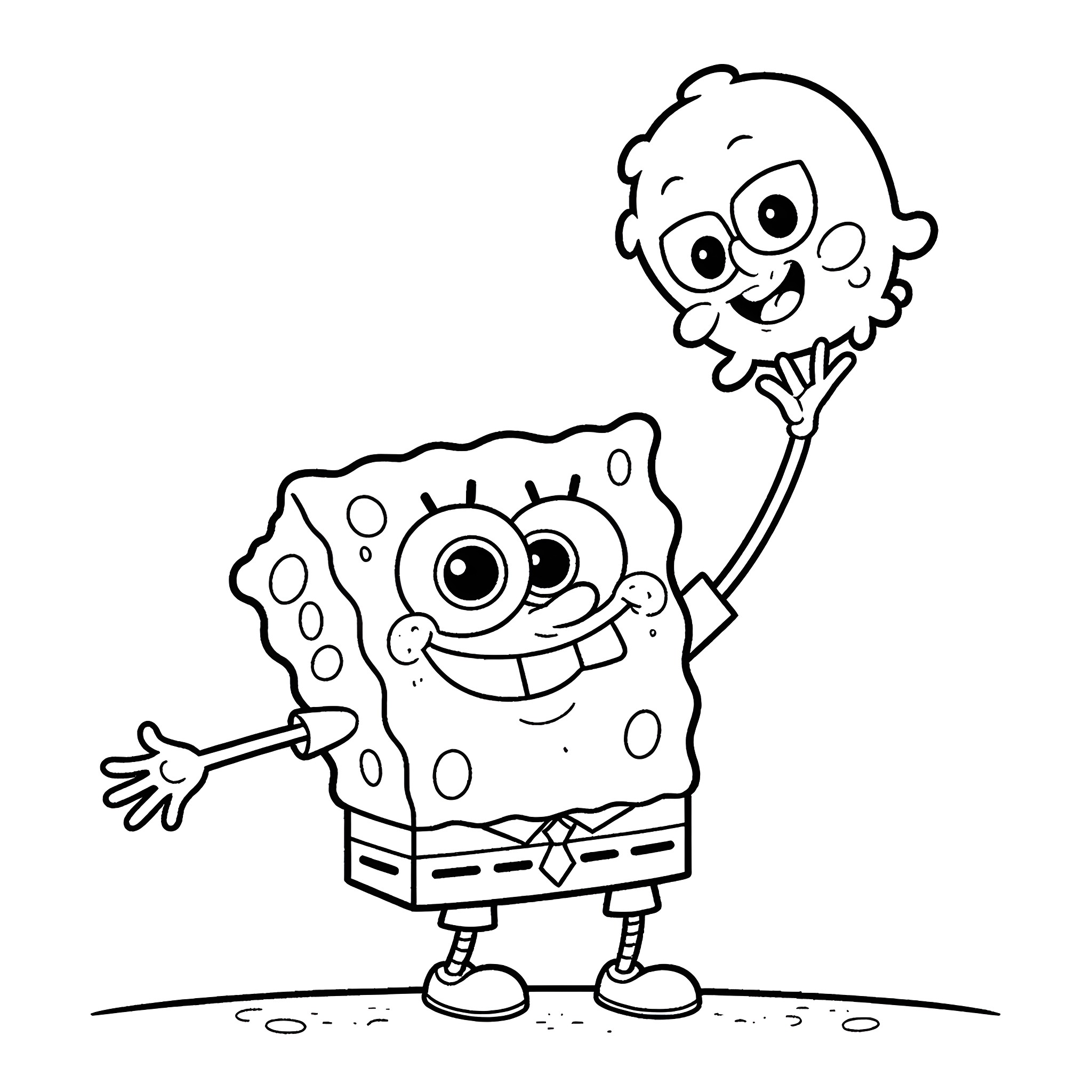 Spongebob and his friend having fun Coloring Page (free black-and-white line drawing printable PDF for all, from beginners to advanced learners, including children, teens, adults, and seniors)