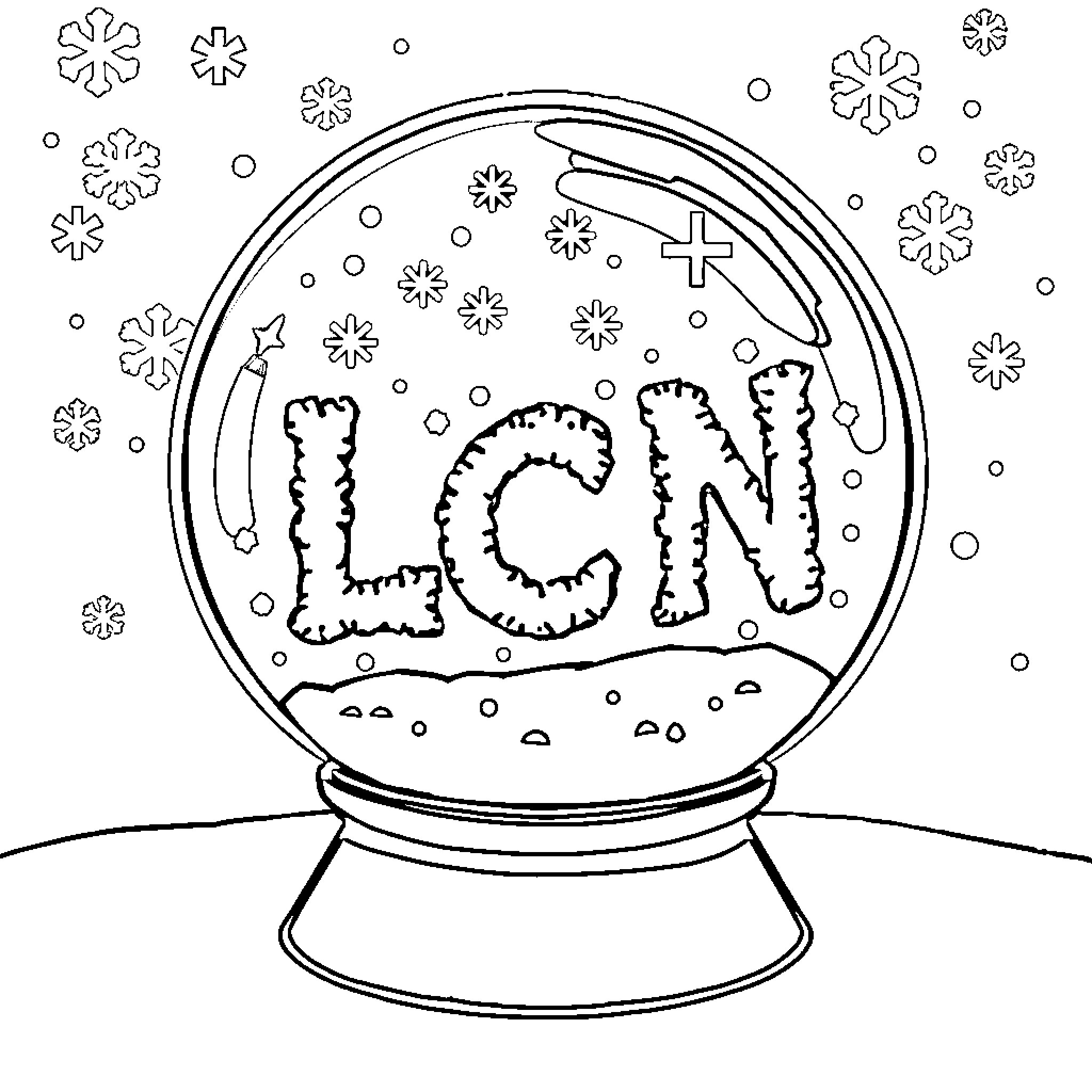 Letter in a Snow Globe Coloring Page (free black-and-white line drawing printable PDF for all, from beginners to advanced learners, including children, teens, adults, and seniors)