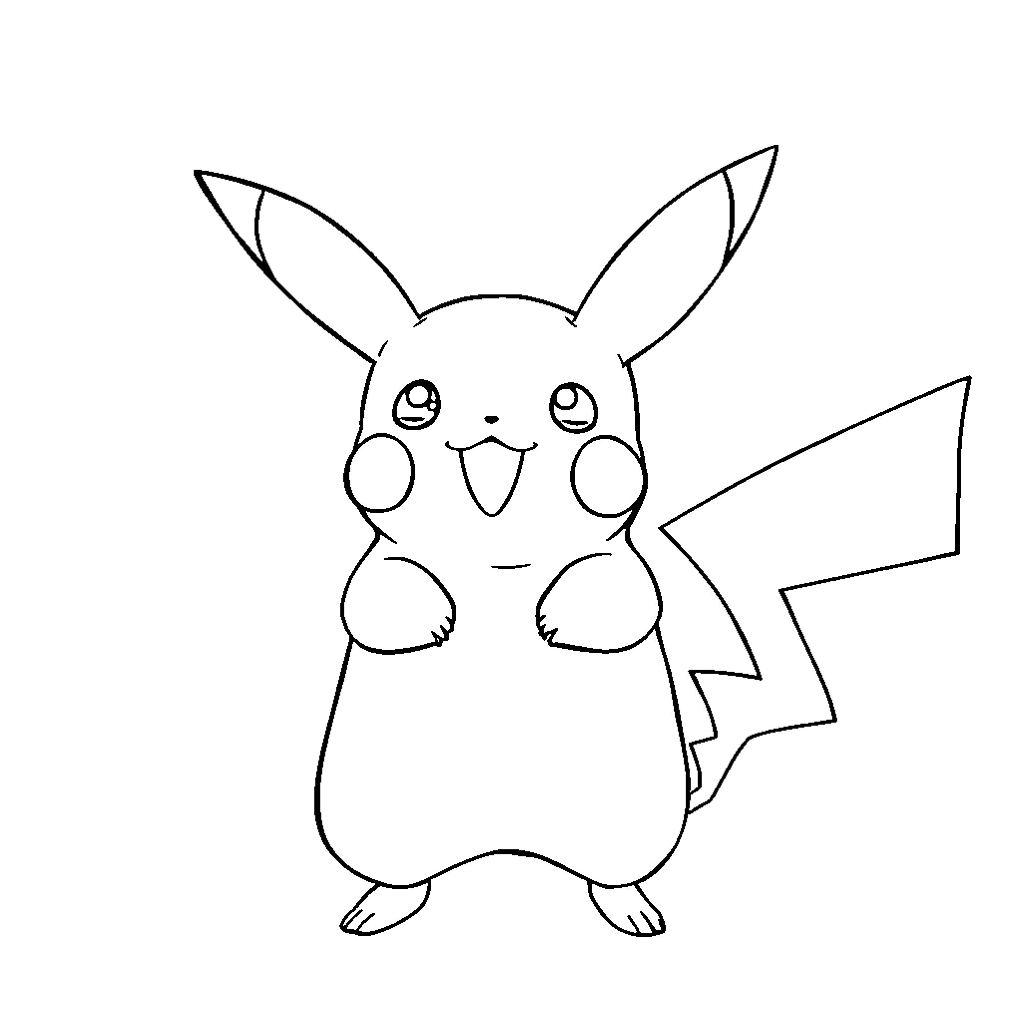 Pikachu in a simple line drawing Coloring Page (free black-and-white line drawing printable PDF for all, from beginners to advanced learners, including children, teens, adults, and seniors)
