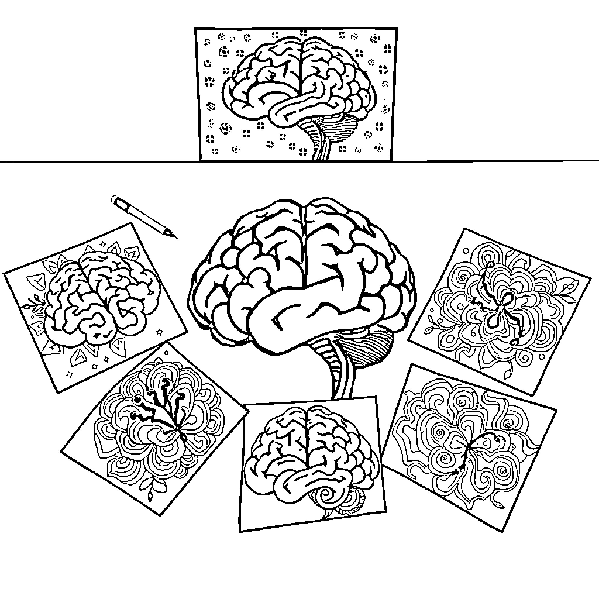 Brainrot: Artistic Exploration of the Mind Coloring Page (free black-and-white line drawing printable PDF for all, from beginners to advanced learners, including children, teens, adults, and seniors)