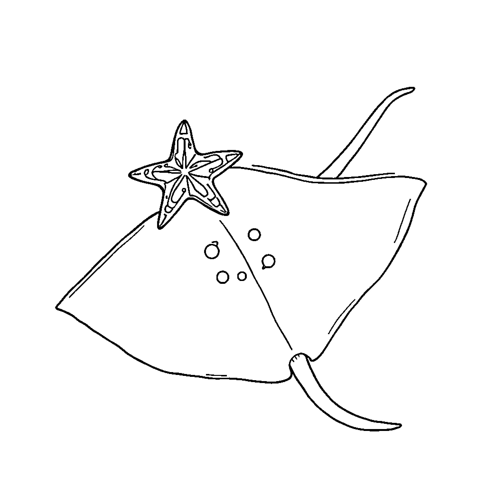 Starfish swimming gracefully in the ocean Coloring Page (free black-and-white line drawing printable PDF for all, from beginners to advanced learners, including children, teens, adults, and seniors)