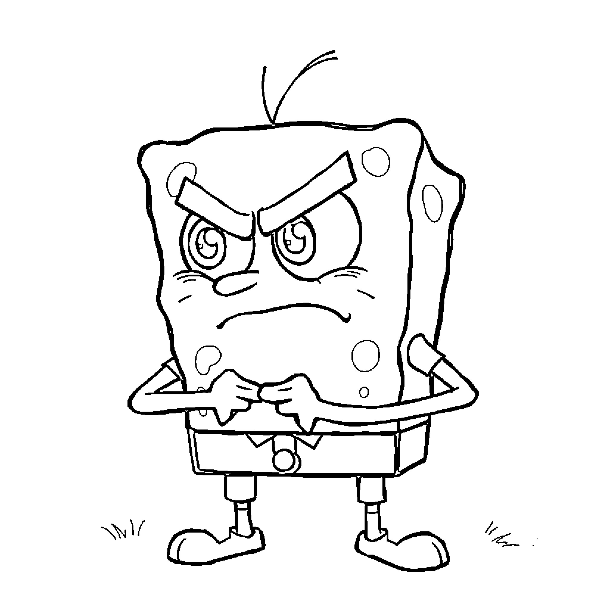 Spongebob having an angry expression Coloring Page (free black-and-white line drawing printable PDF for all, from beginners to advanced learners, including children, teens, adults, and seniors)