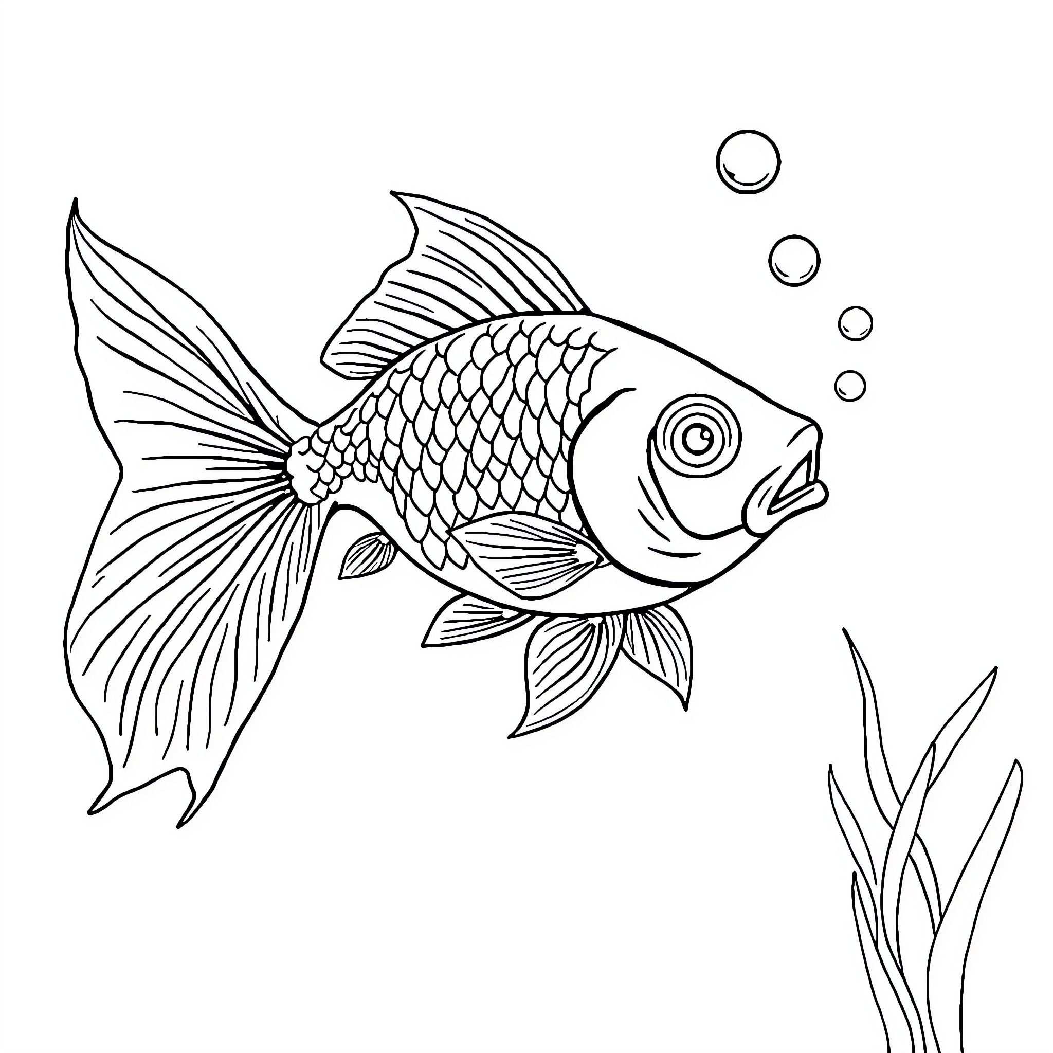 Fish swimming gracefully in the aquatic environment Coloring Page (free black-and-white line drawing printable PDF for all, from beginners to advanced learners, including children, teens, adults, and seniors)