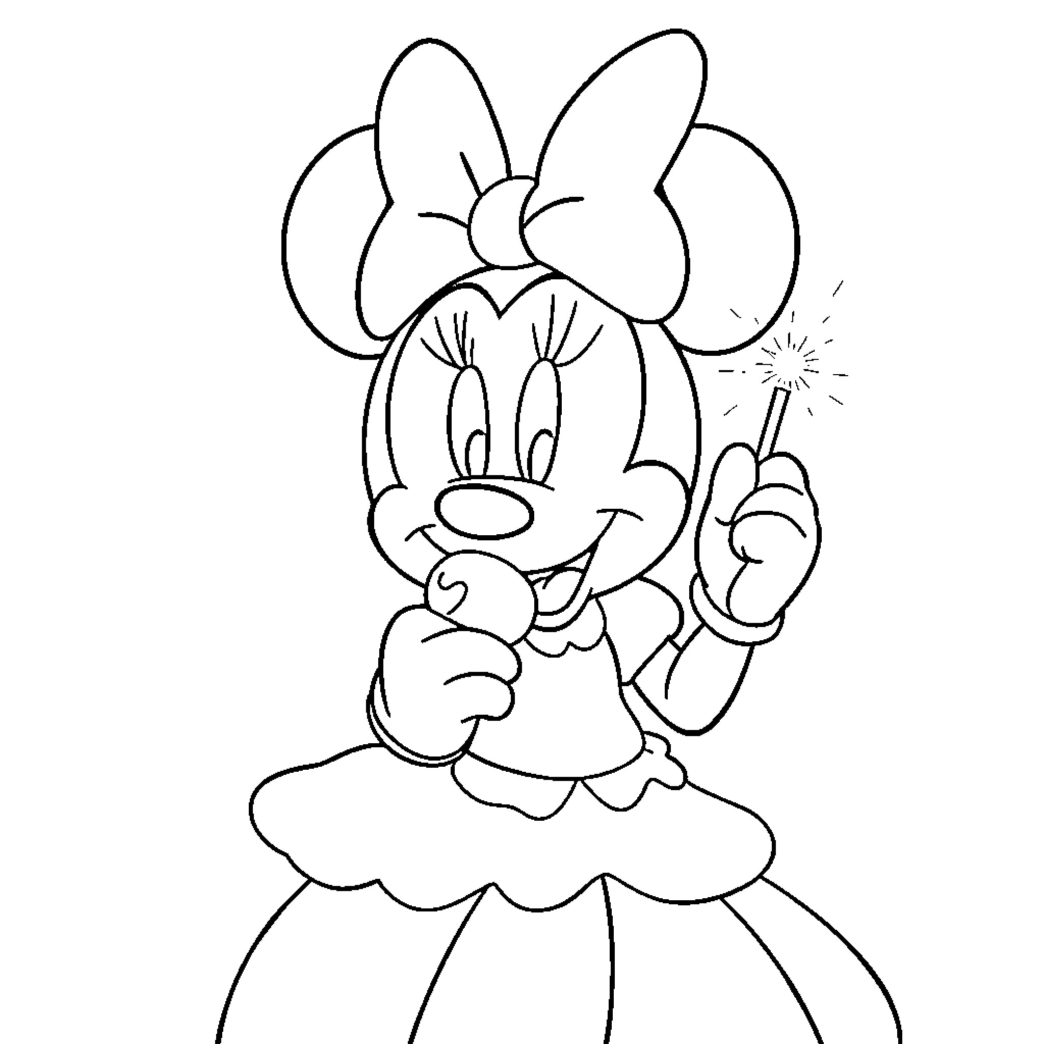 Minnie's Magical Moment Coloring Page (free black-and-white line drawing printable PDF for all, from beginners to advanced learners, including children, teens, adults, and seniors)