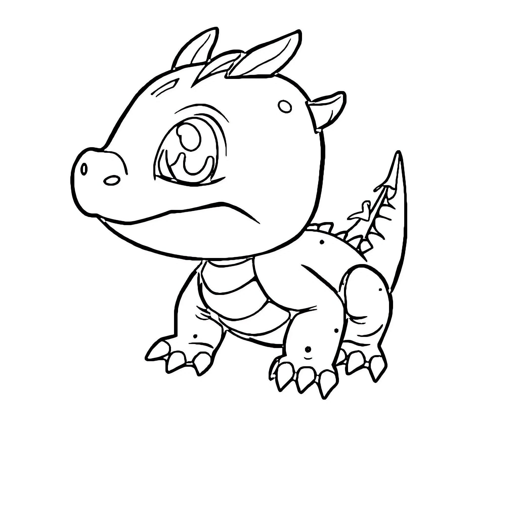 Dragon-like creature with large eyes and pointy claws Coloring Page (free black-and-white line drawing printable PDF for all, from beginners to advanced learners, including children, teens, adults, and seniors)