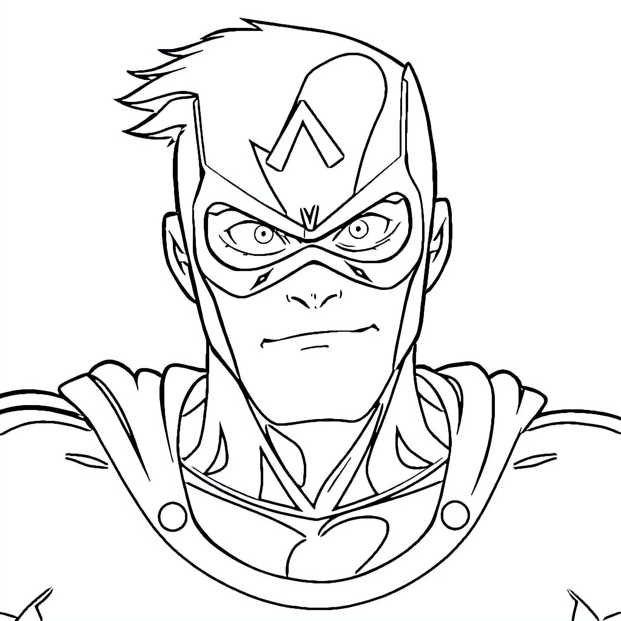 Mark's Heroic Superhero Expression Coloring Page (free black-and-white line drawing printable PDF for all, from beginners to advanced learners, including children, teens, adults, and seniors)