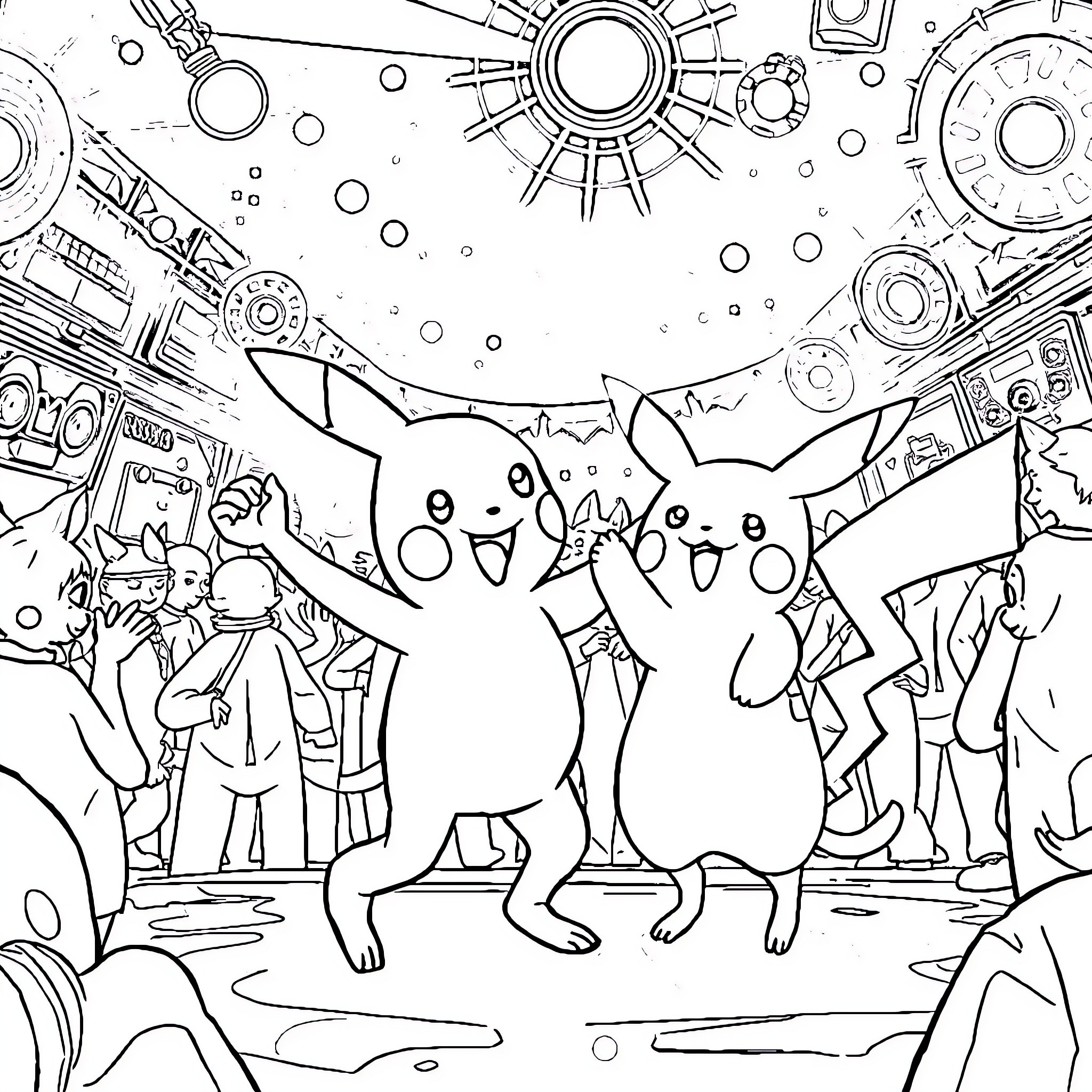 Bob's Exciting Pokemon Adventure Coloring Page (free black-and-white line drawing printable PDF for all, from beginners to advanced learners, including children, teens, adults, and seniors)