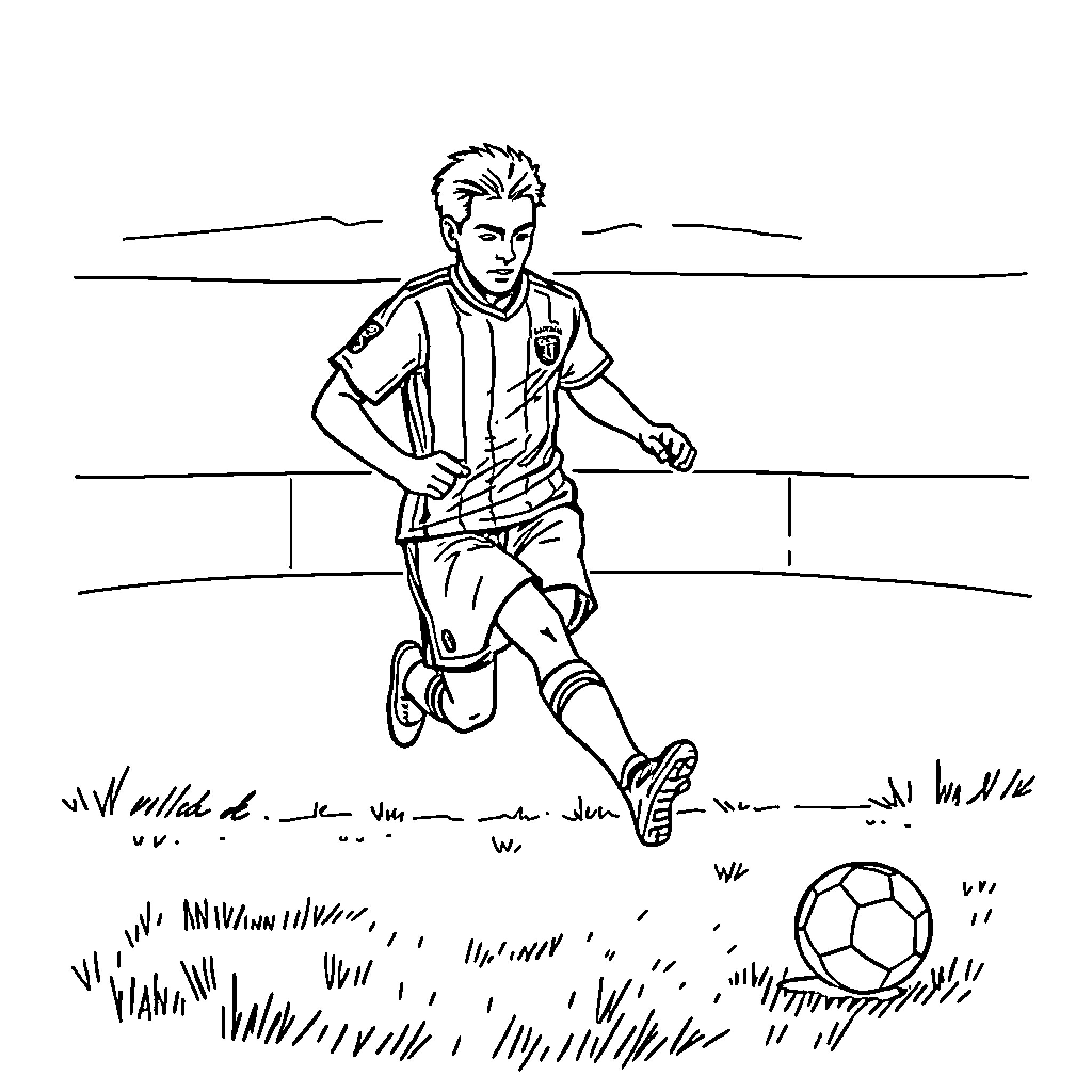 Jew and Football Player Kicking a Soccer Ball Coloring Page (free black-and-white line drawing printable PDF for all, from beginners to advanced learners, including children, teens, adults, and seniors)