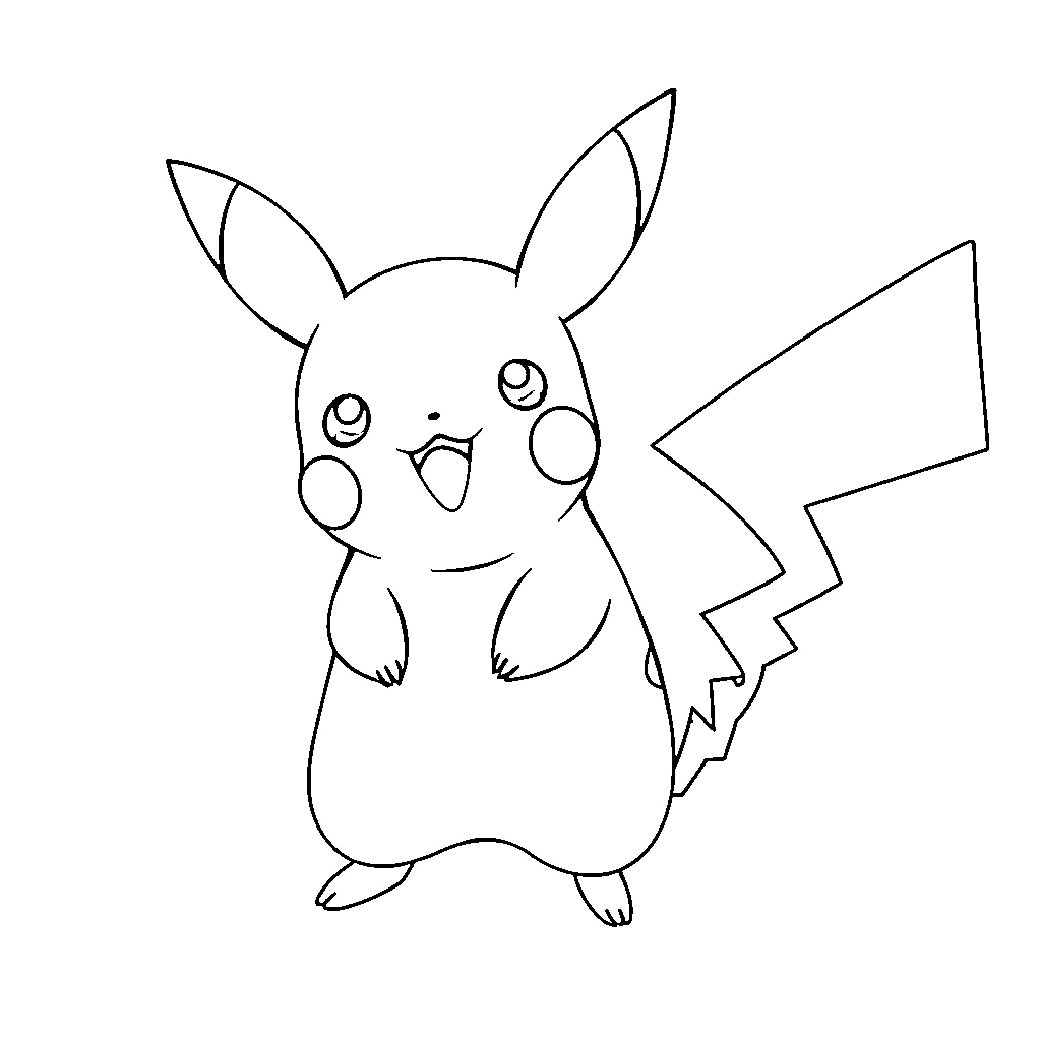 Pikachu the Playful Pokemon Coloring Page (free black-and-white line drawing printable PDF for all, from beginners to advanced learners, including children, teens, adults, and seniors)