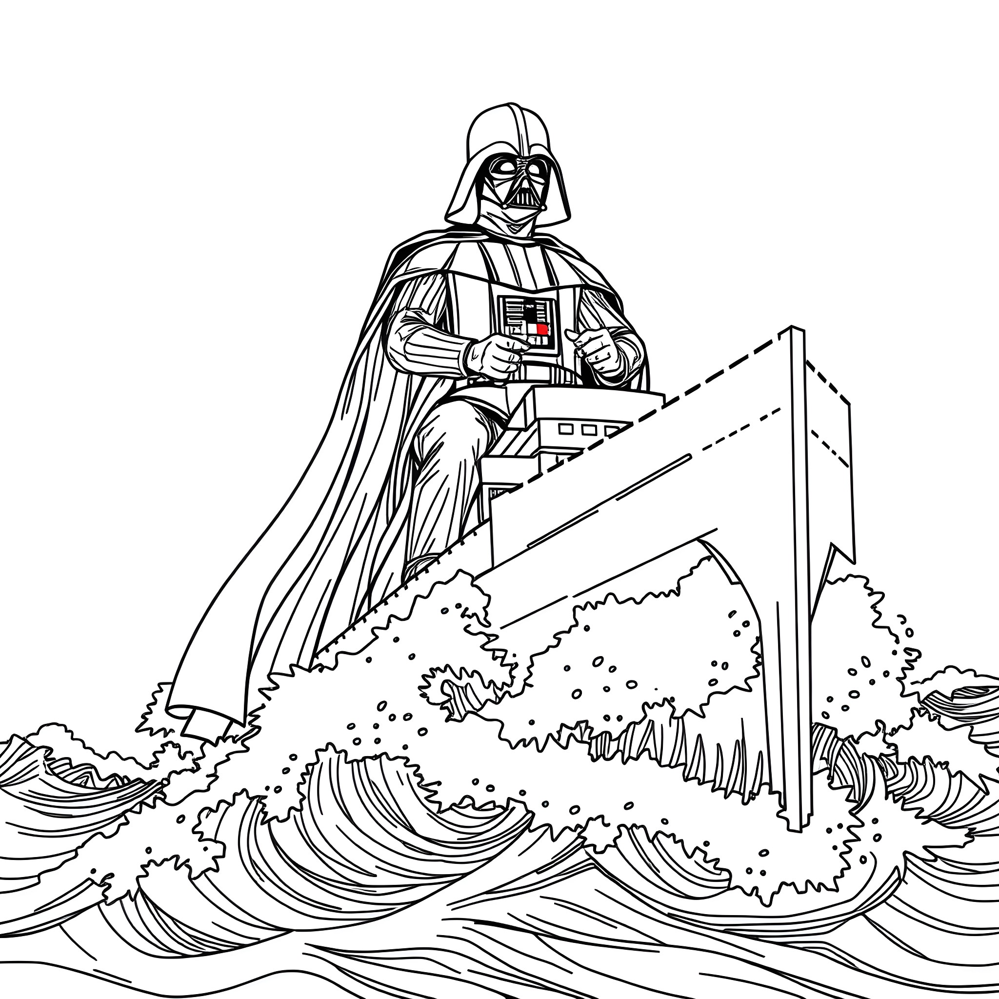 Darth Vader commands the forces of darkness Coloring Page (free black-and-white line drawing printable PDF for all, from beginners to advanced learners, including children, teens, adults, and seniors)