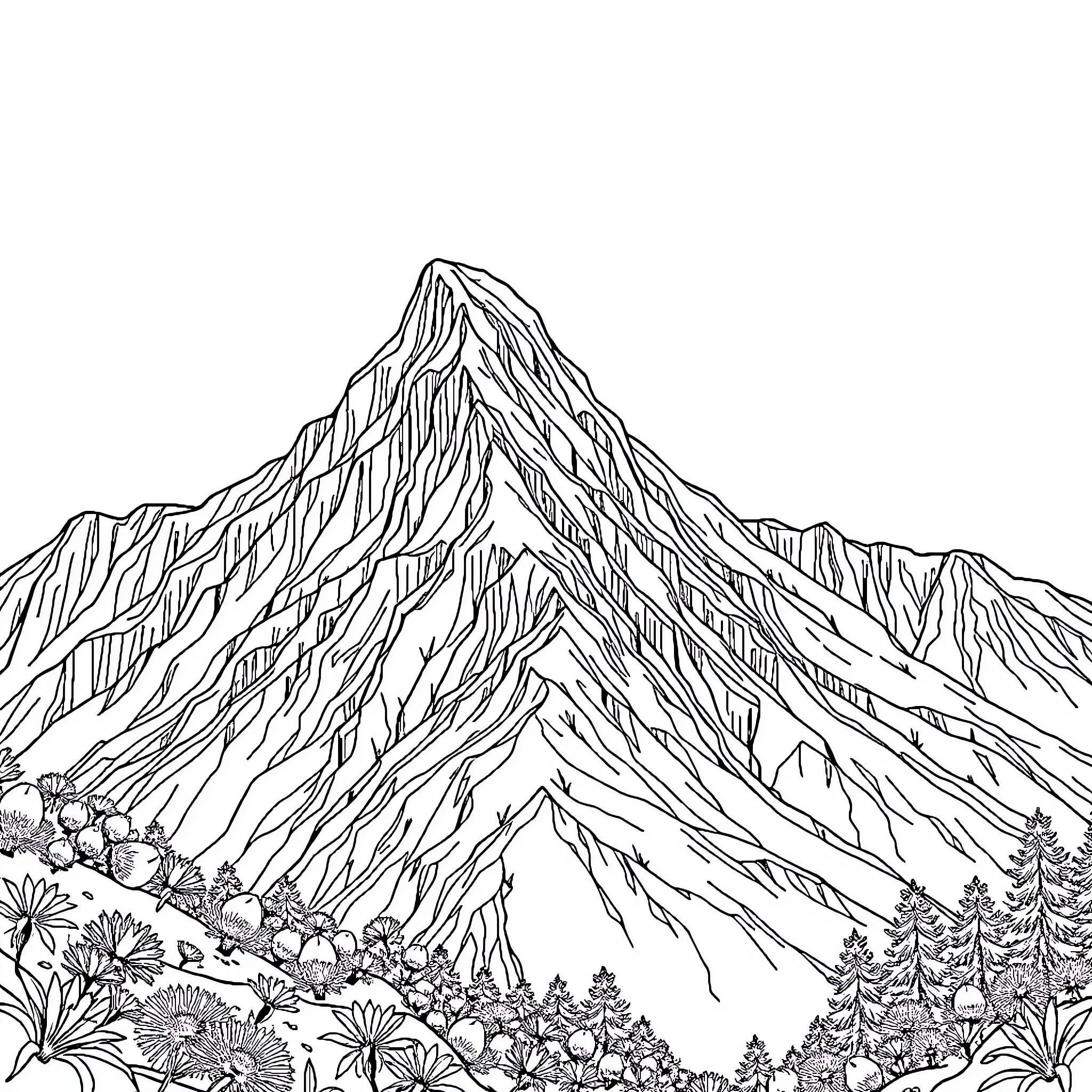 Mountain Bike Adventure in Rugged Terrain Coloring Page (free black-and-white line drawing printable PDF for all, from beginners to advanced learners, including children, teens, adults, and seniors)