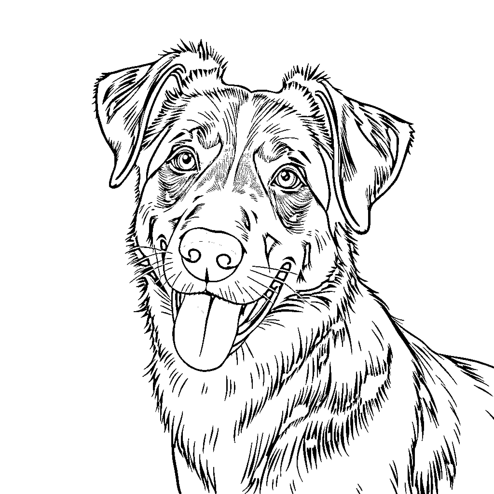 Dog with Joyful Expression Coloring Page (free black-and-white line drawing printable PDF for all, from beginners to advanced learners, including children, teens, adults, and seniors)
